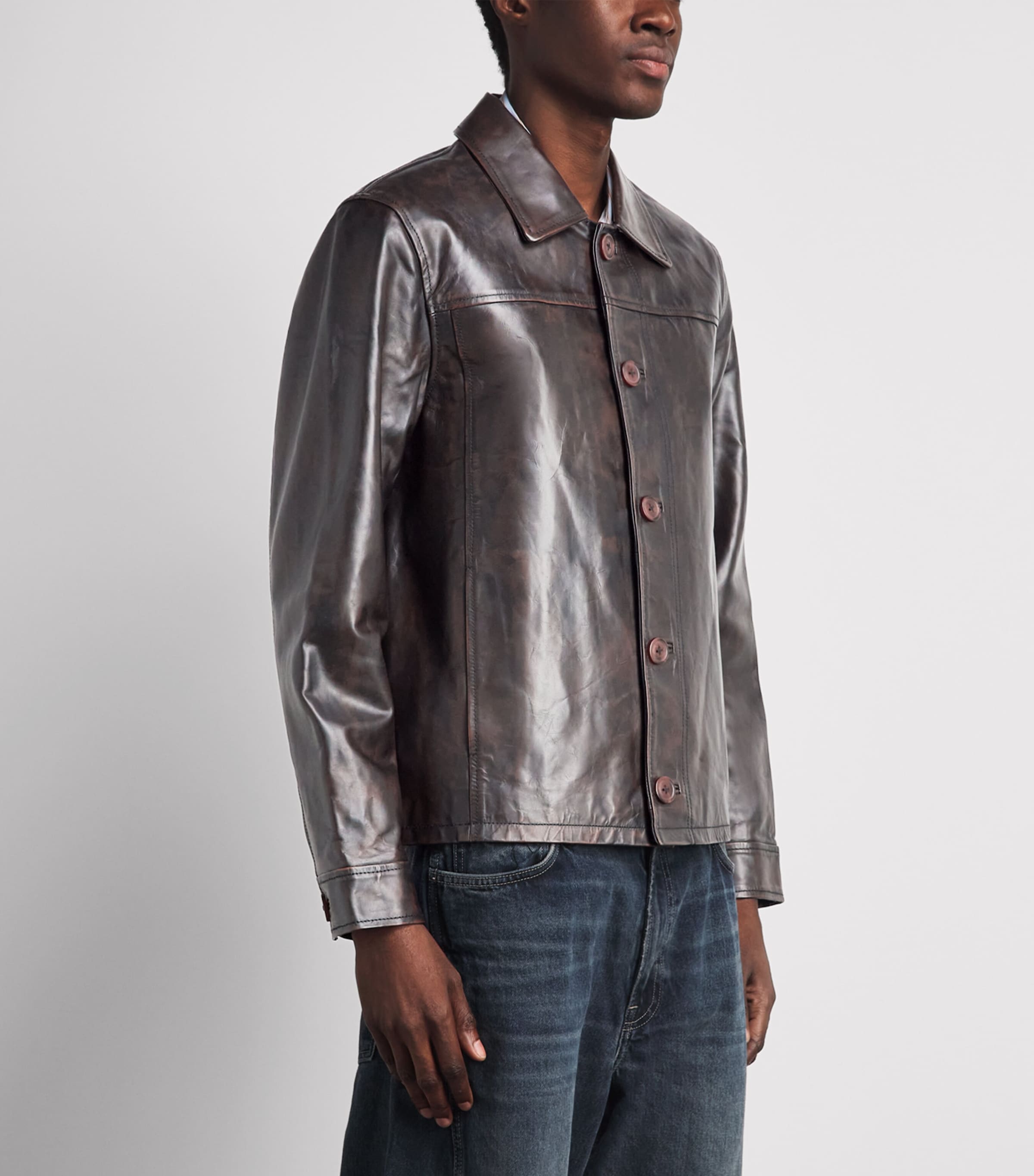 Samsøe Samsøe Mens Leather Samilton B Jacket Washed Brown Image 4