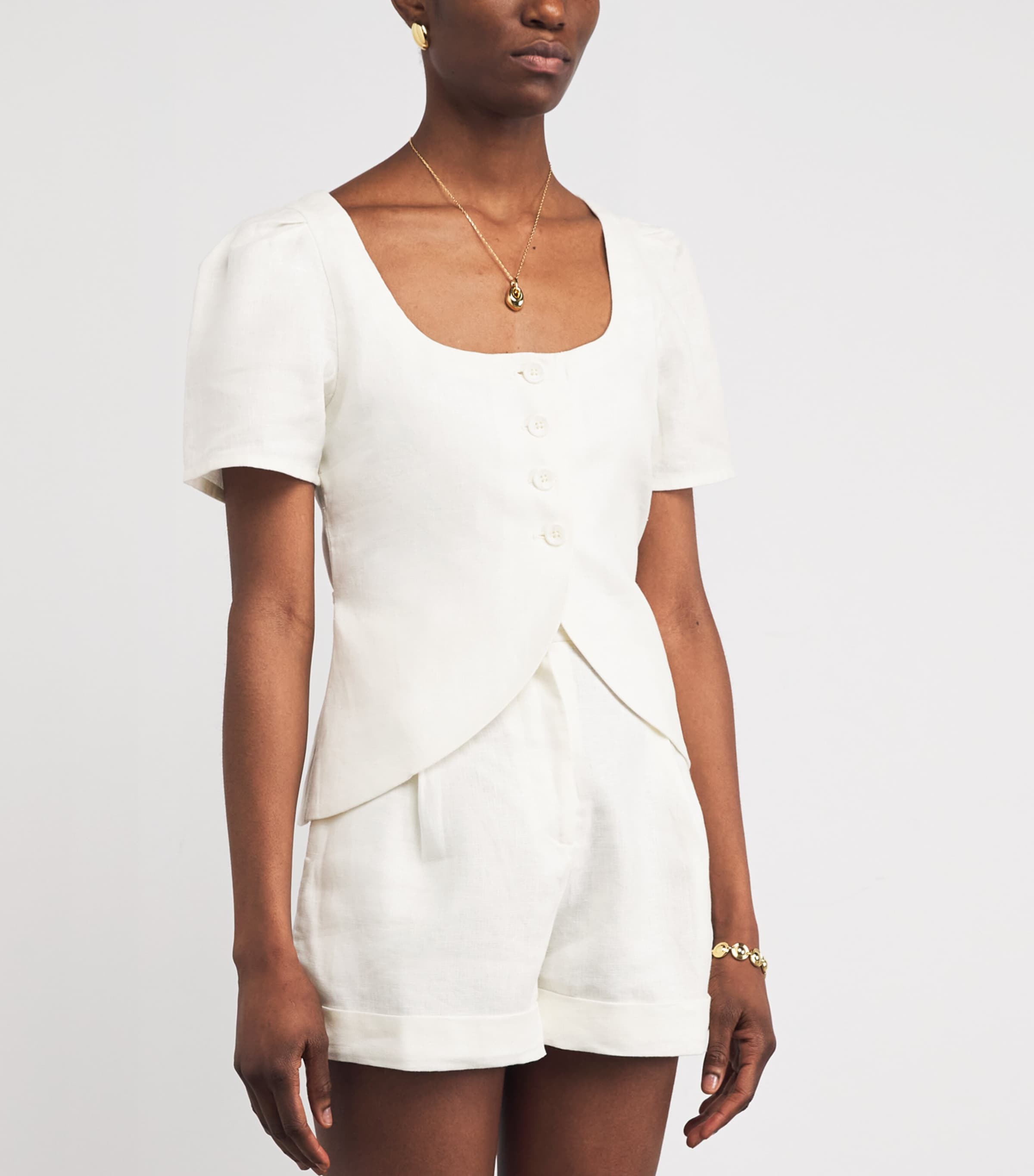 Linen Audrey Crop Top WHITE Image 3