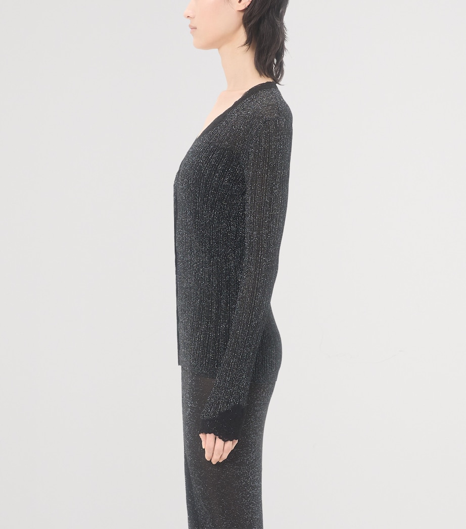 Valentino Womens Lace-Trim Lurex Cardigan Nud Image 3