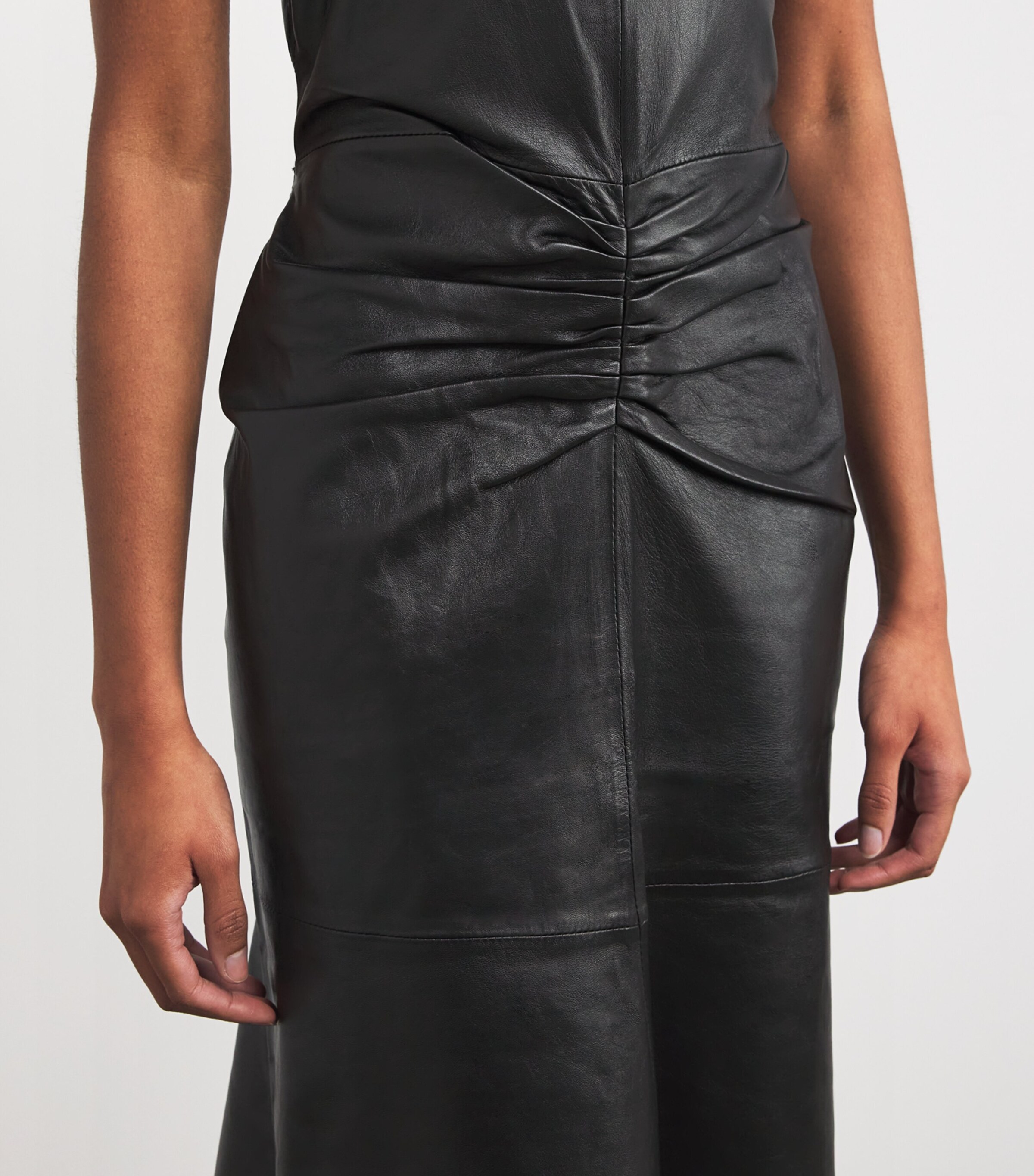 Victoria Beckham Womens Leather Gathered Waist Midi Dress Black Image 6