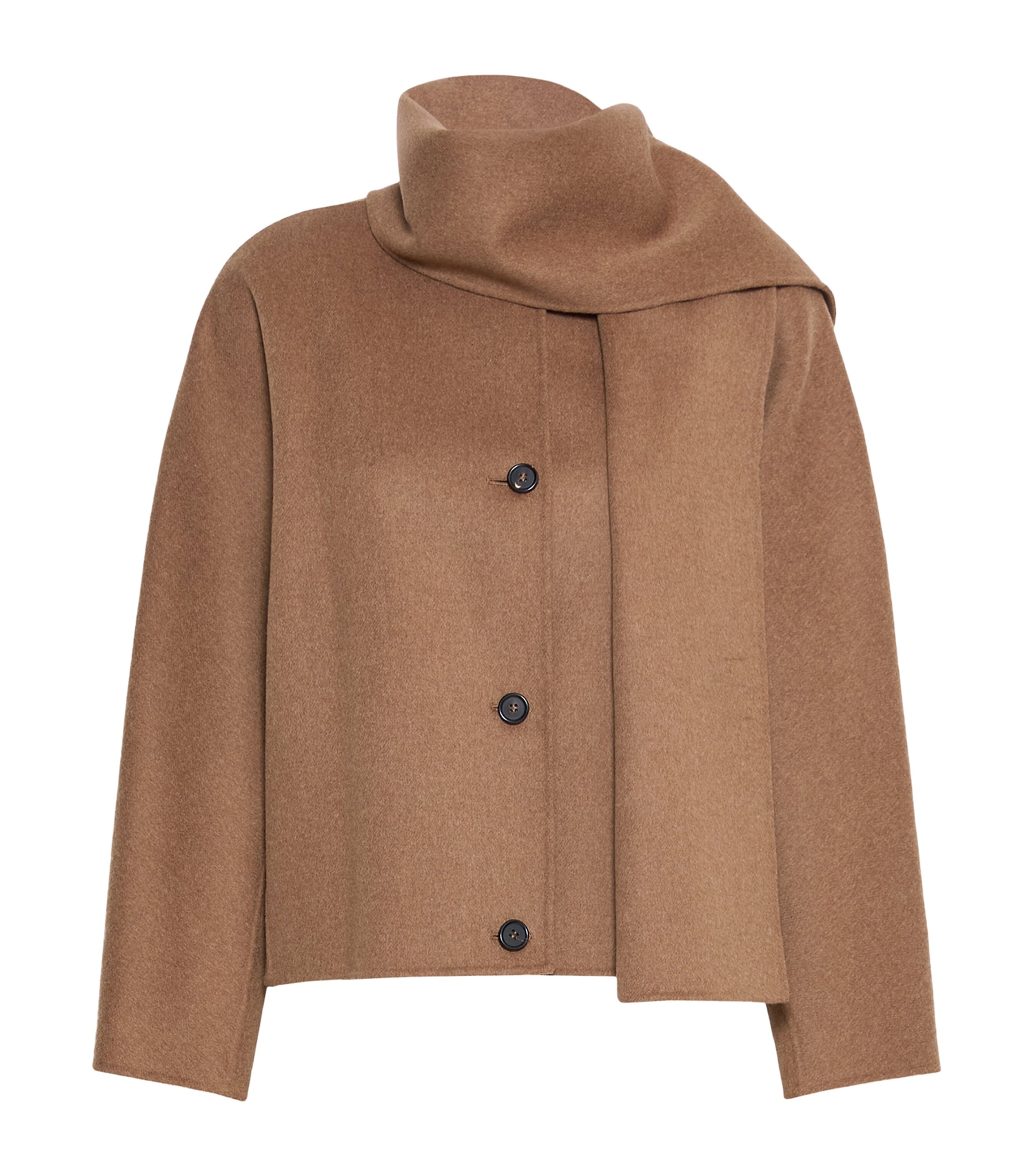 Max Mara Womens Virgin Wool Scarf-Neck Jacket Camel Image 1