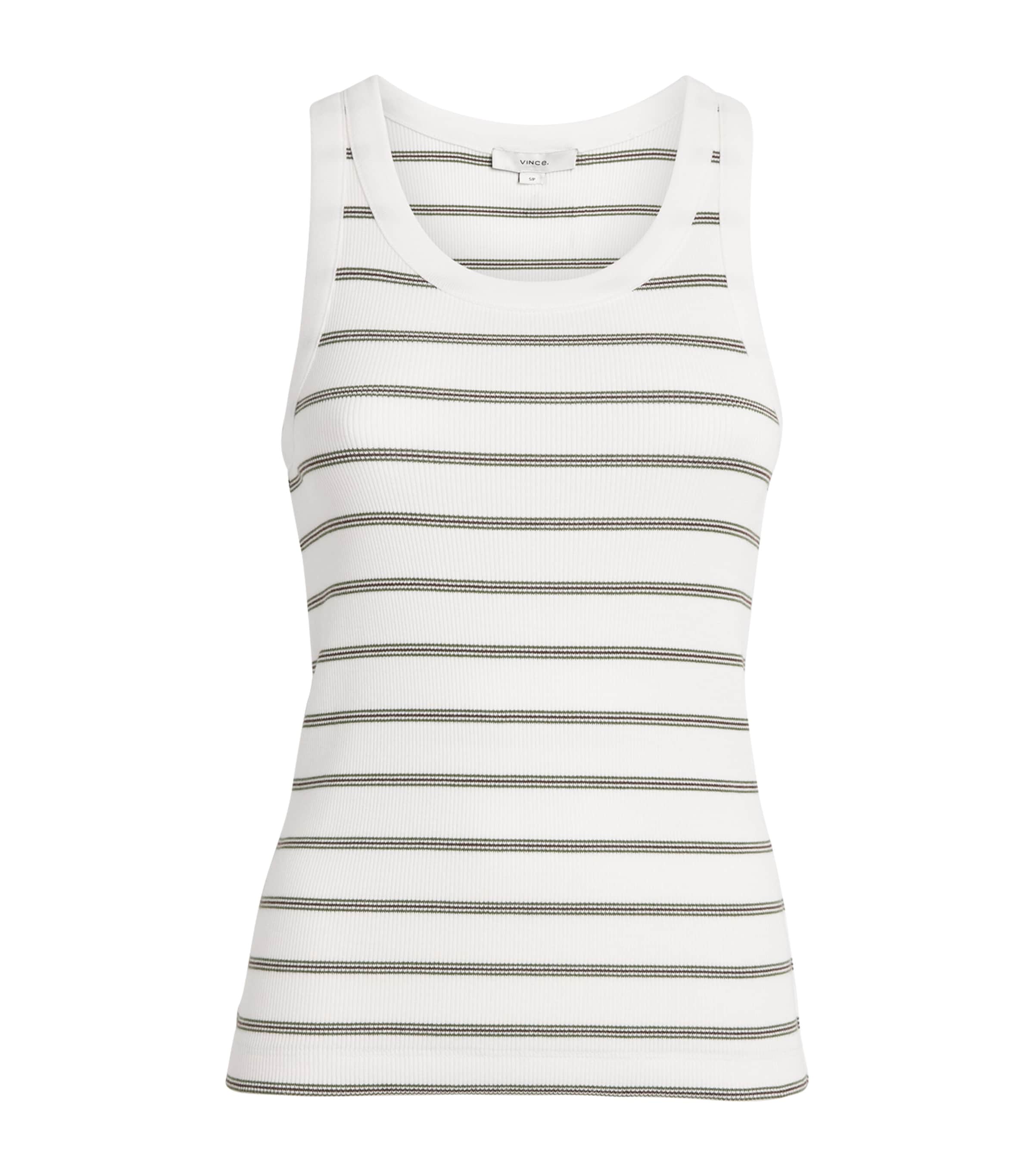 Vince Womens Rib-Knit Stripe Tank Top Herb Combo Image 1
