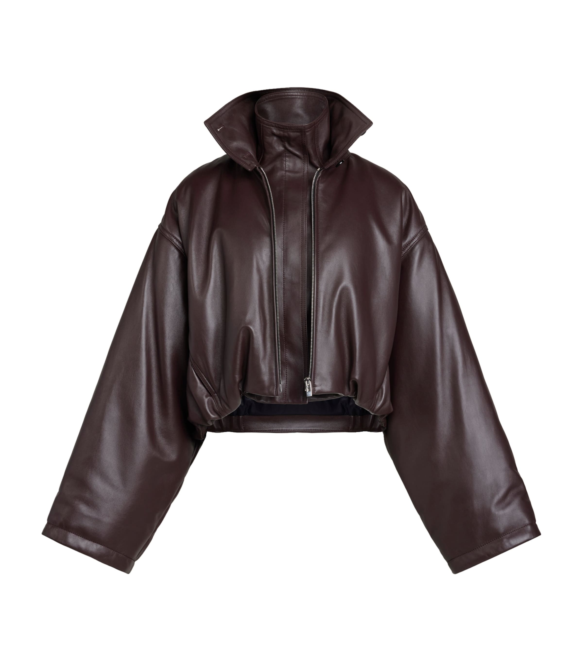 Alaïa Womens Leather Bomber Jacket Acajou Image 2