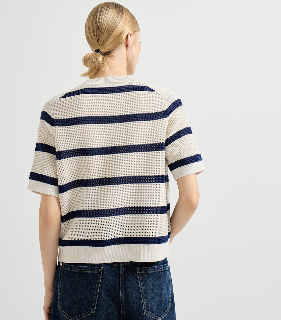 Cotton Stripe Short-Sleeve Cardigan CYF11 Image 5