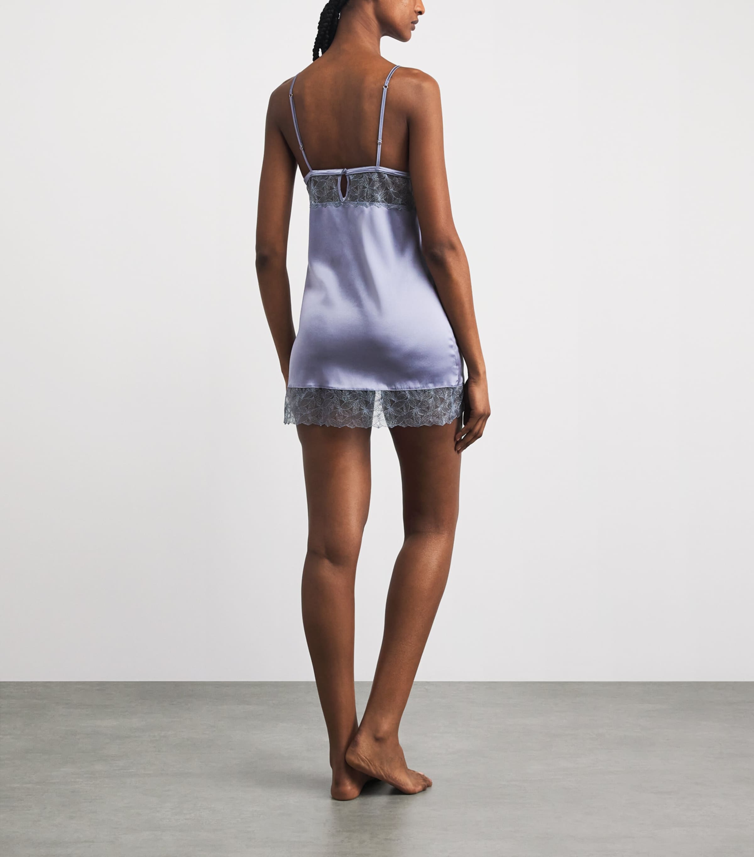 Coco De Mer Womens Lace-Trim Esme Slip Dress Powder Blue Image 4