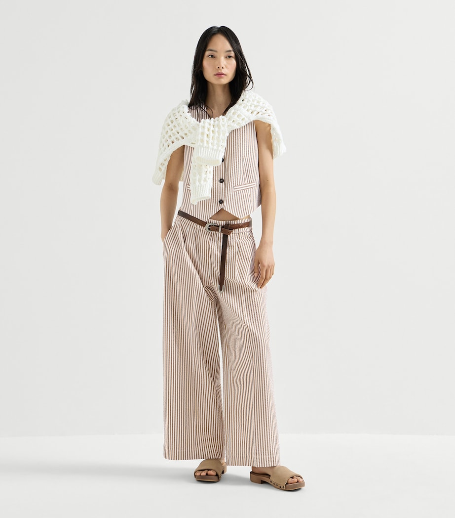 Brunello Cucinelli Womens Techno-Cotton Stripe Wide-Leg Trousers Image 2