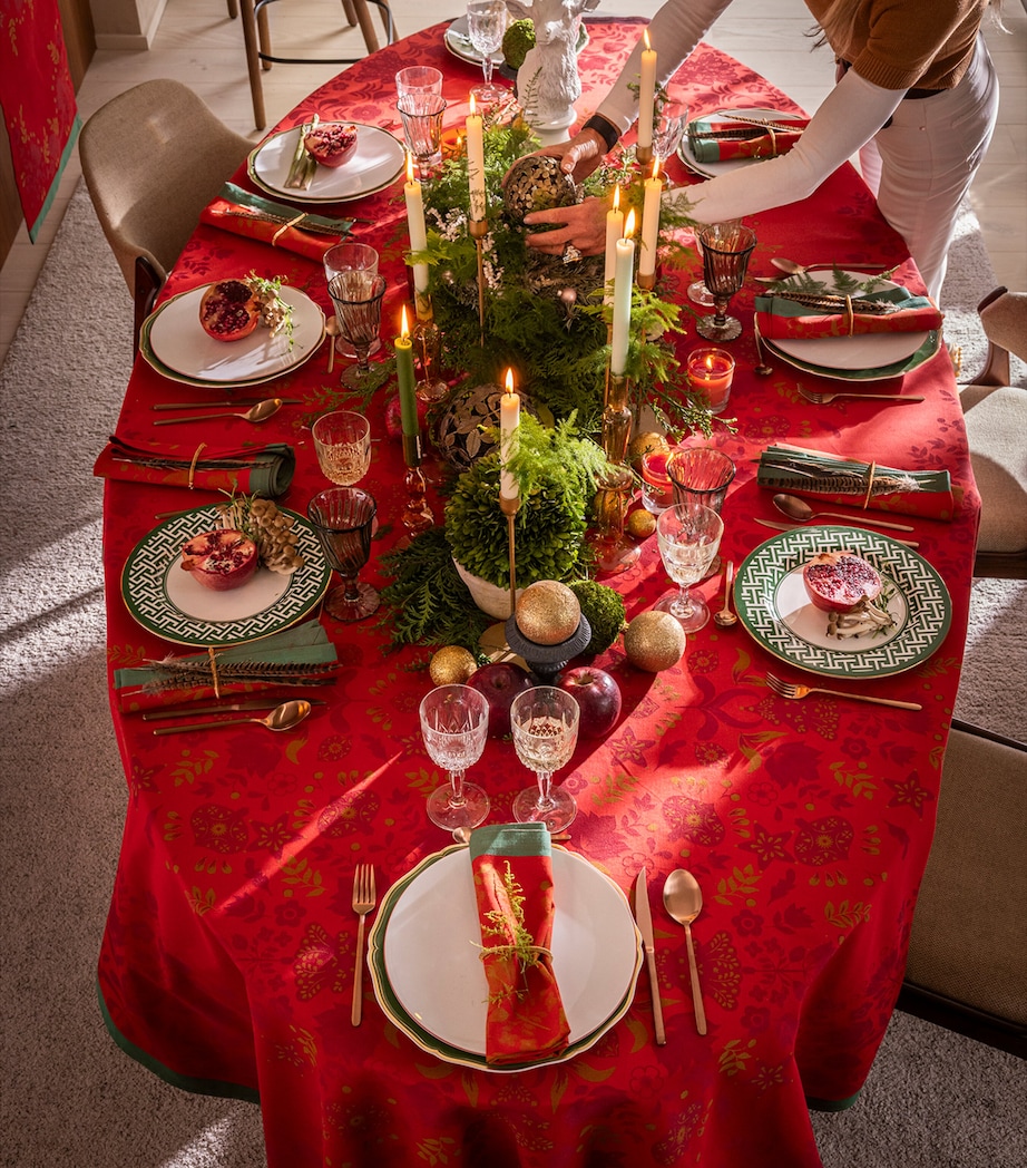 Cotton Féerie Tablecloth (175cm x 320cm) RED Image 2