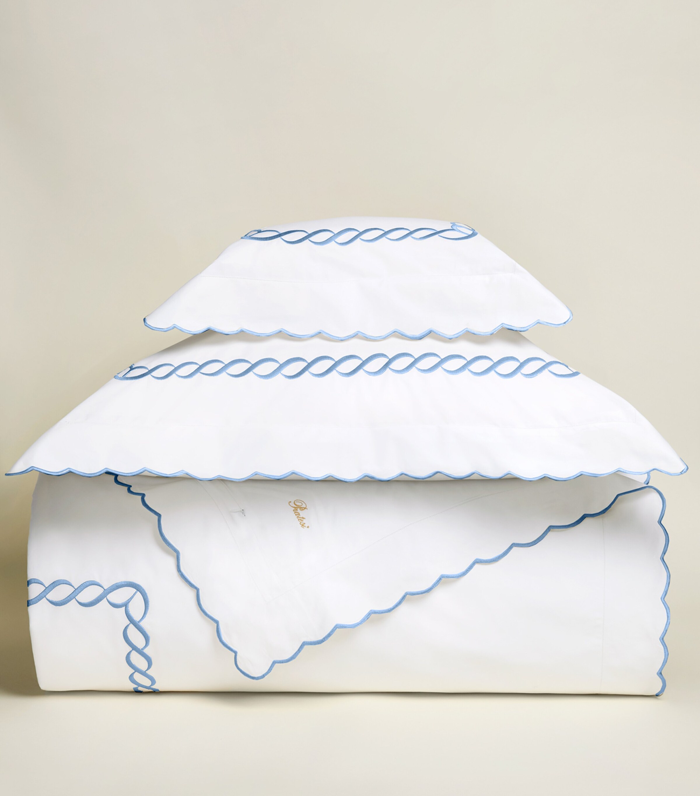 Pratesi Treccia Oxford Pillowcase (30cm x 40cm) Wht/medium Blue Image 3