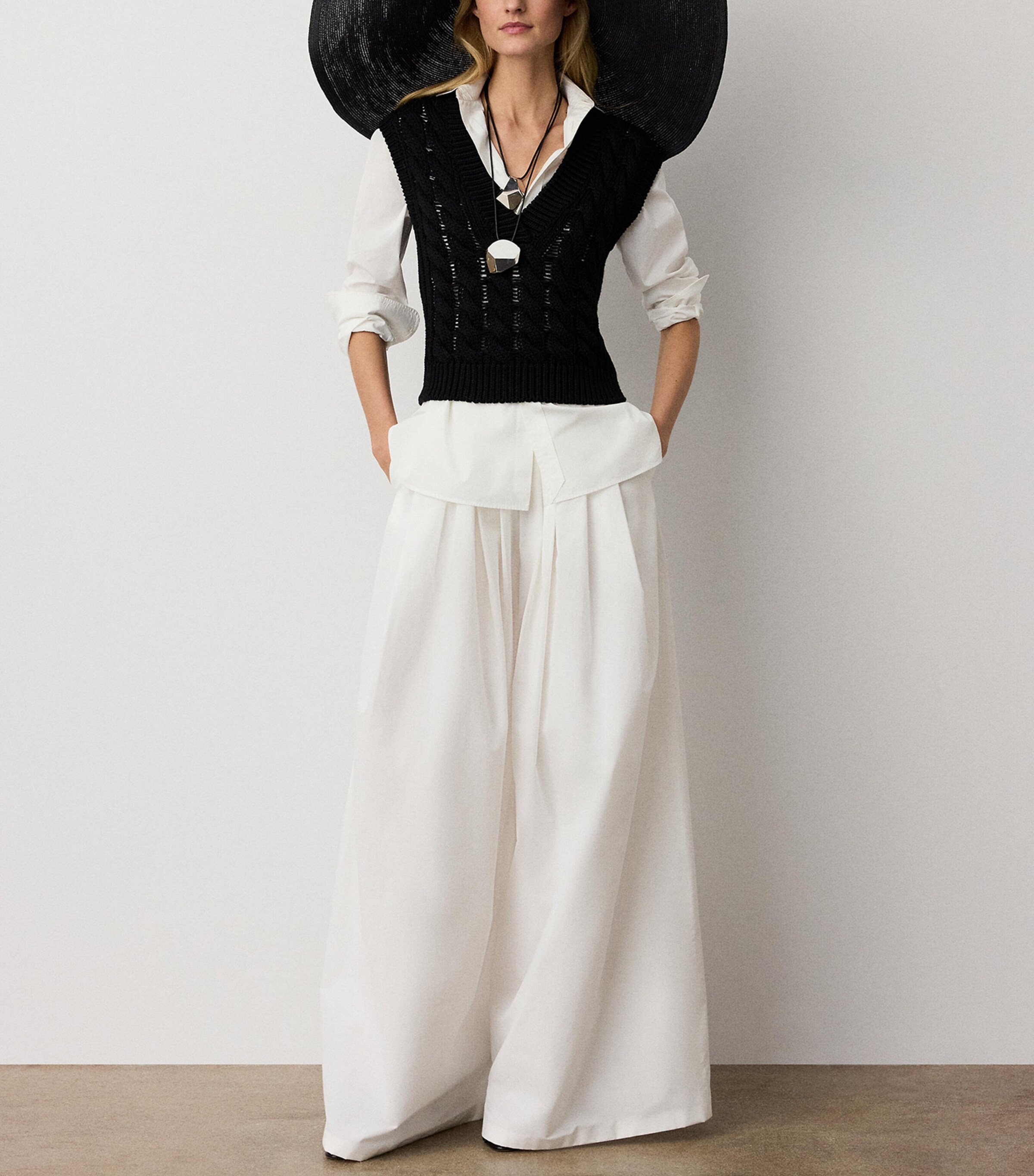 Ralph Lauren Collection Womens Cotton-Blend Poplin Vanessa Wide-Leg Trousers Cream Image 2