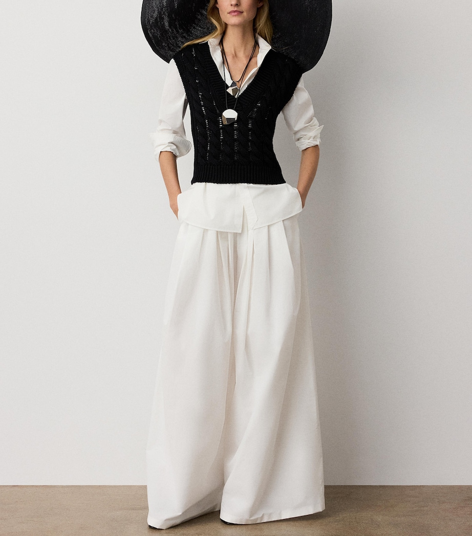 Ralph Lauren Collection Womens Cotton-Blend Poplin Vanessa Wide-Leg Trousers Cream Image 2