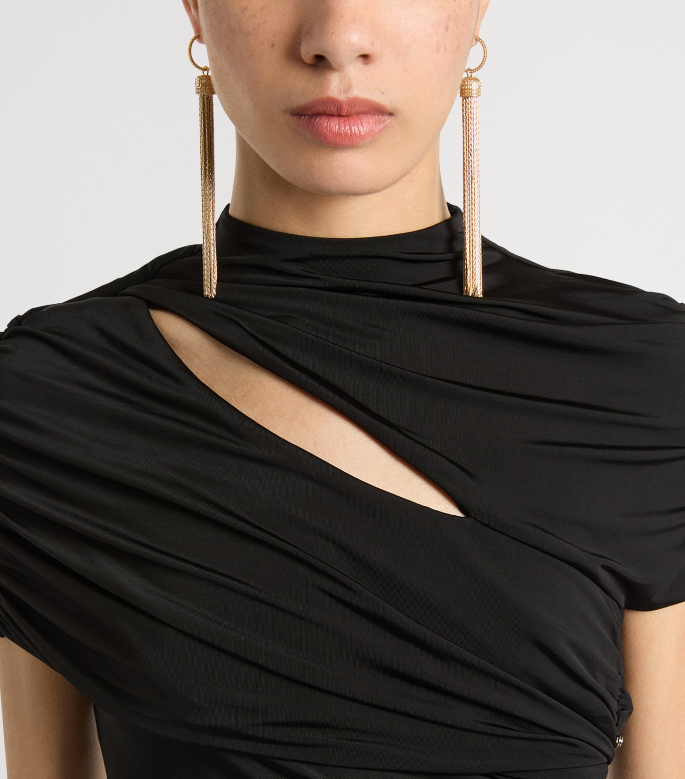 Balmain Womens Jersey Draped Bodycon Mini Dress Black Image 5