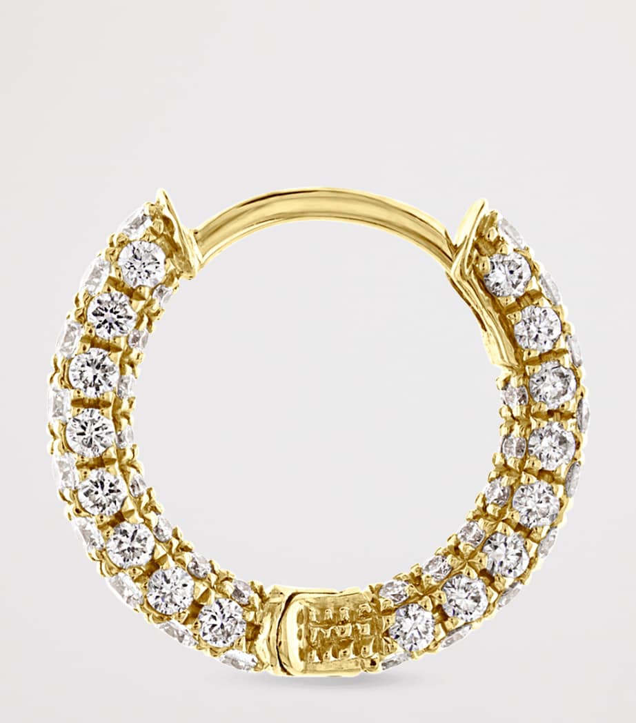 Diamond Five Row Pavé Single Hoop Earring (8mm) YELLOW GOLD Image 2