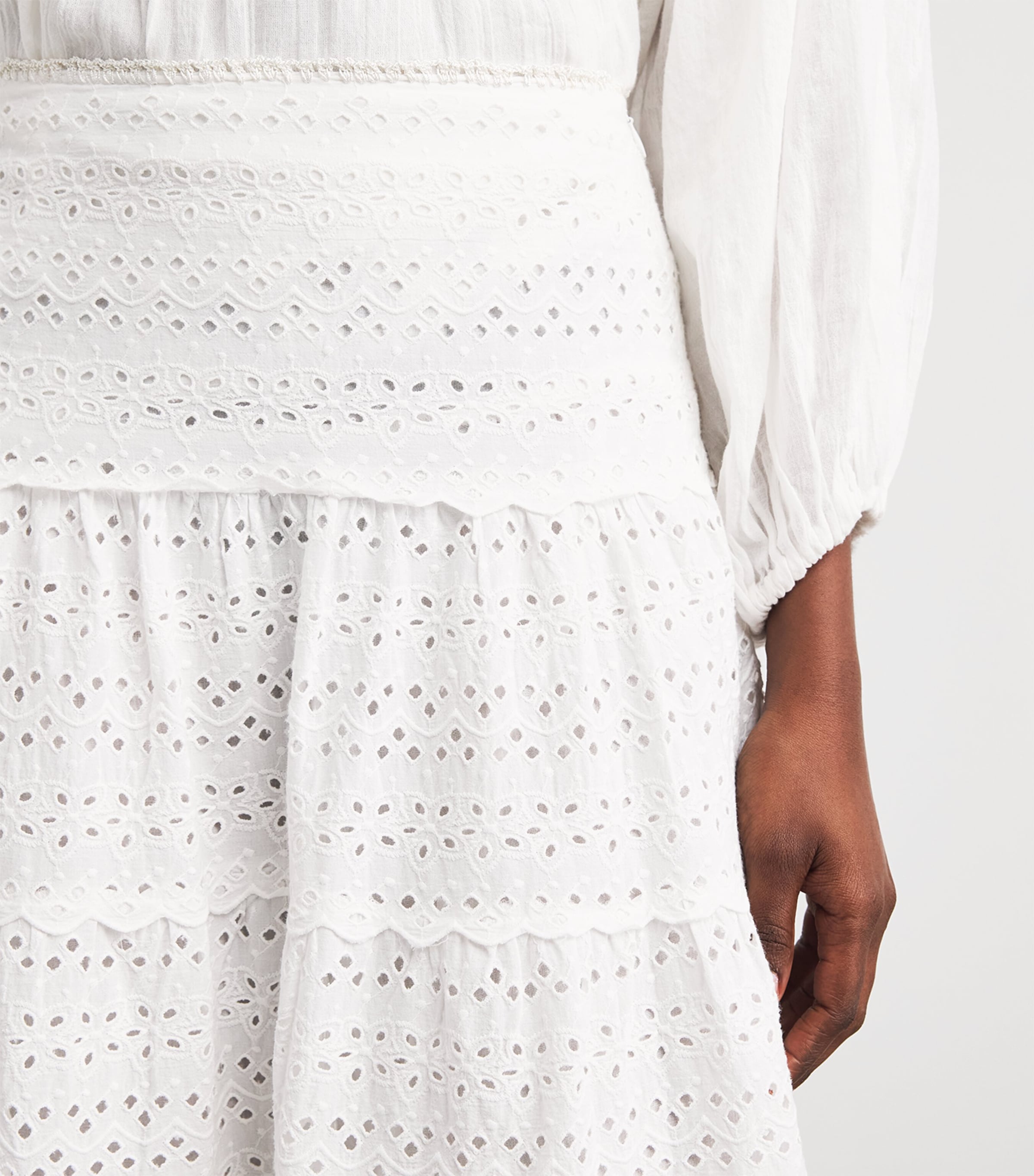 Rixo Womens Cotton Embroidered Ripeka Midi Skirt Ivory Image 3