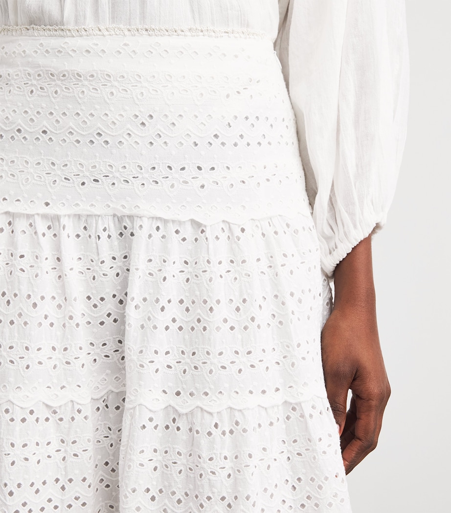 Rixo Womens Cotton Embroidered Ripeka Midi Skirt Ivory Image 3