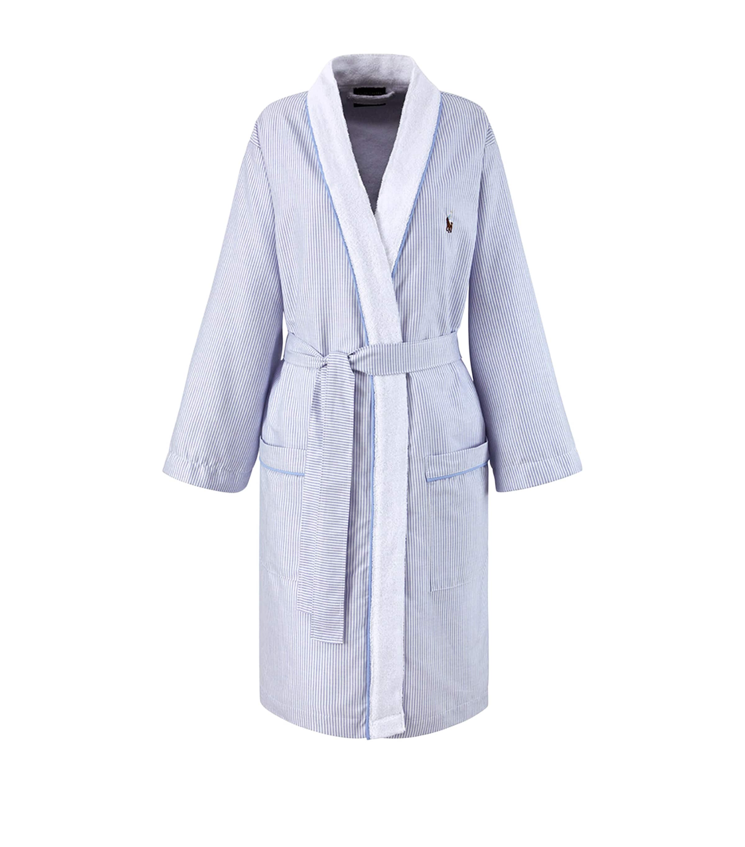 Shop Ralph Lauren Cotton Stripe Polo Pony Robe In Blue