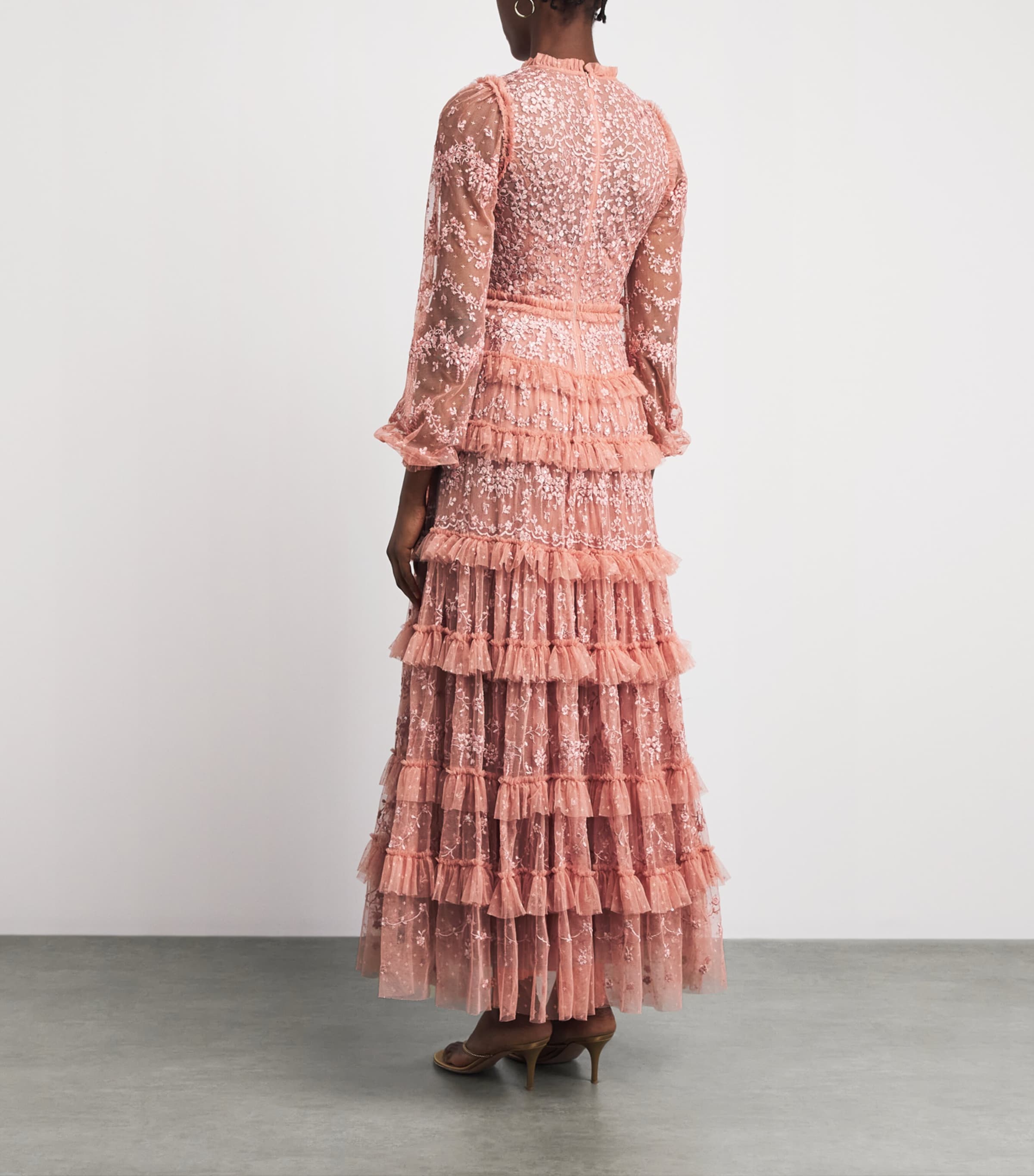 Needle & Thread Womens Tulle Blossom Lace Gown Mir Misty Rose Image 4