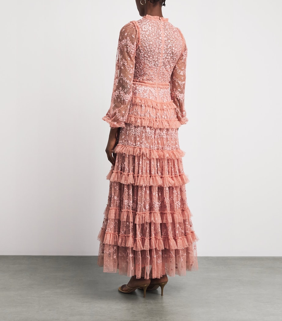 Needle & Thread Womens Tulle Blossom Lace Gown Mir Misty Rose Image 4