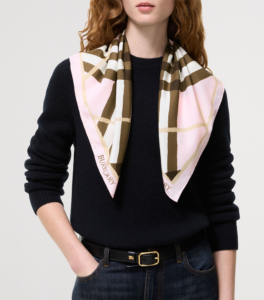 Burberry Silk Watercolour Check Scarf Bow Pink Ip Check Image 3