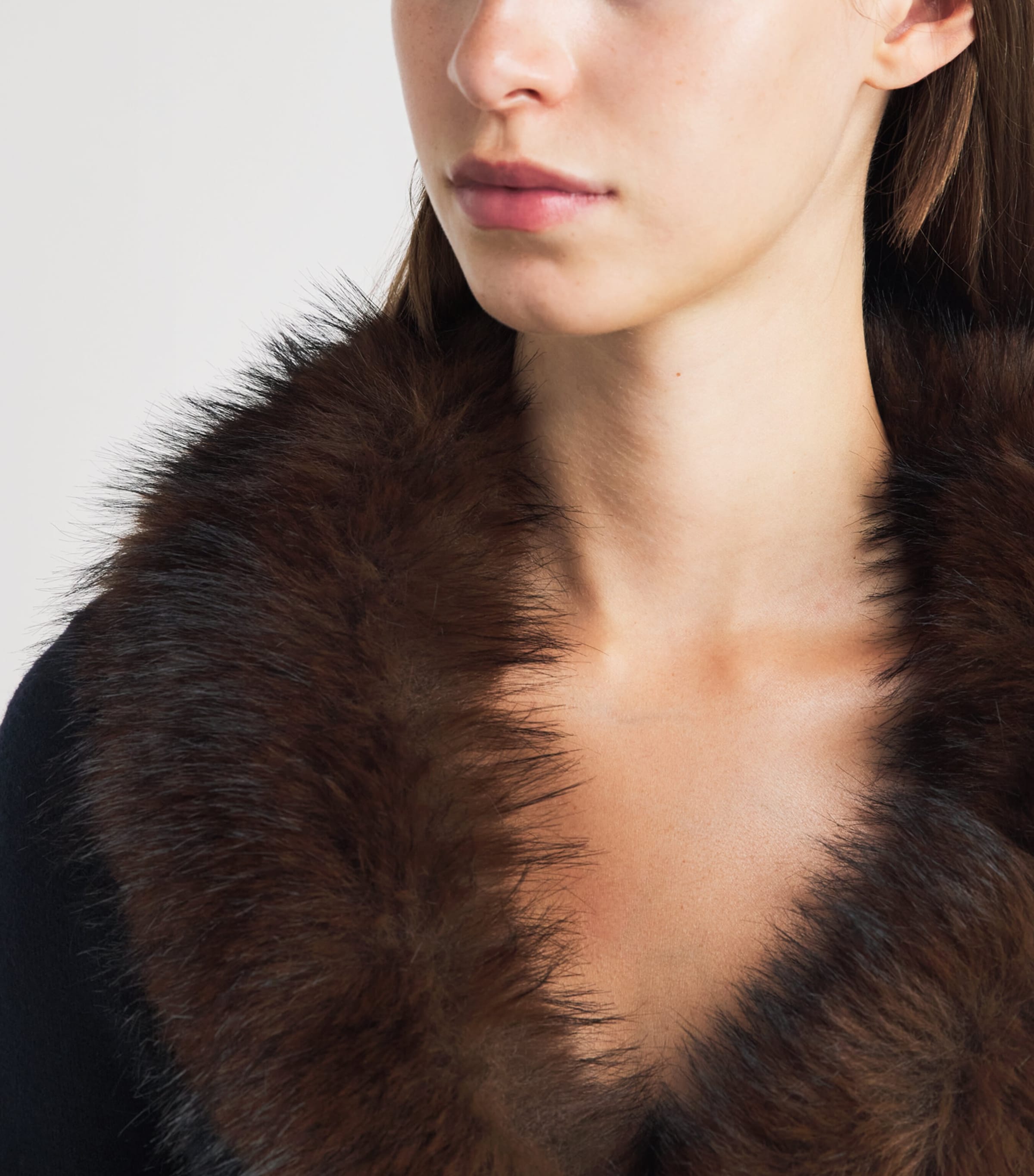 Self-Portrait Womens Cropped Faux Fur-Trim Cardigan Navy Image 3