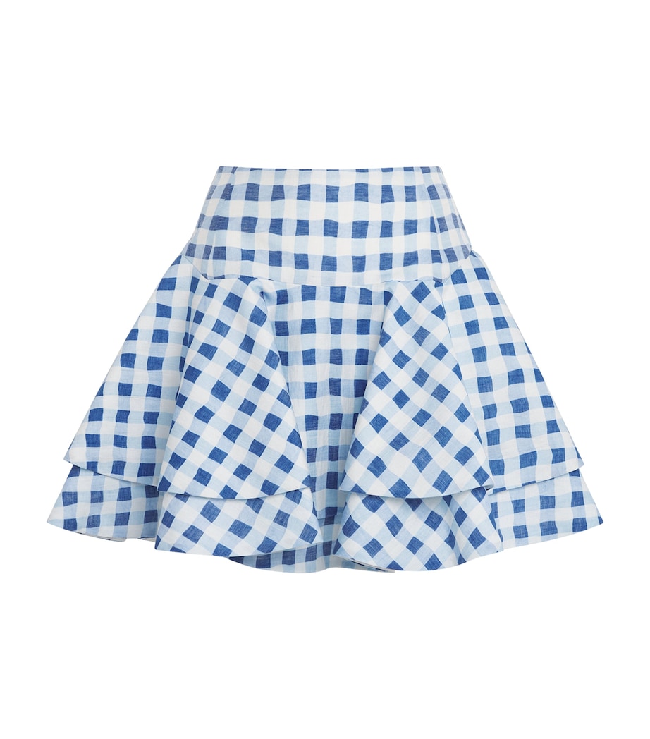 Sandro Paris Womens Linen-Blend Ruffle Mini Skirt Blu / White Image 1