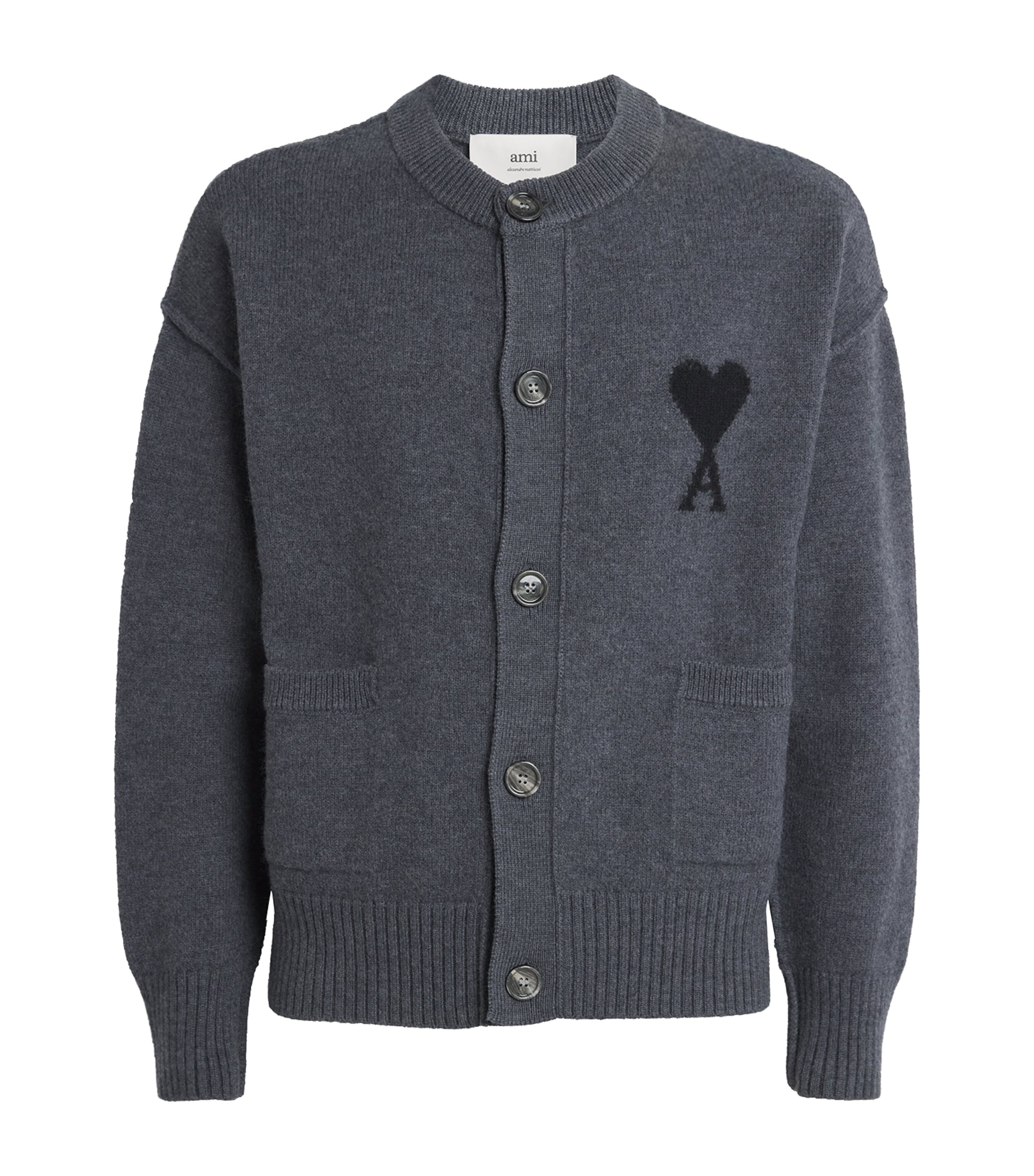 Ami Alexandre Mattiussi Ami Paris Grey Ami De Coeur Cardigan Men In Blue