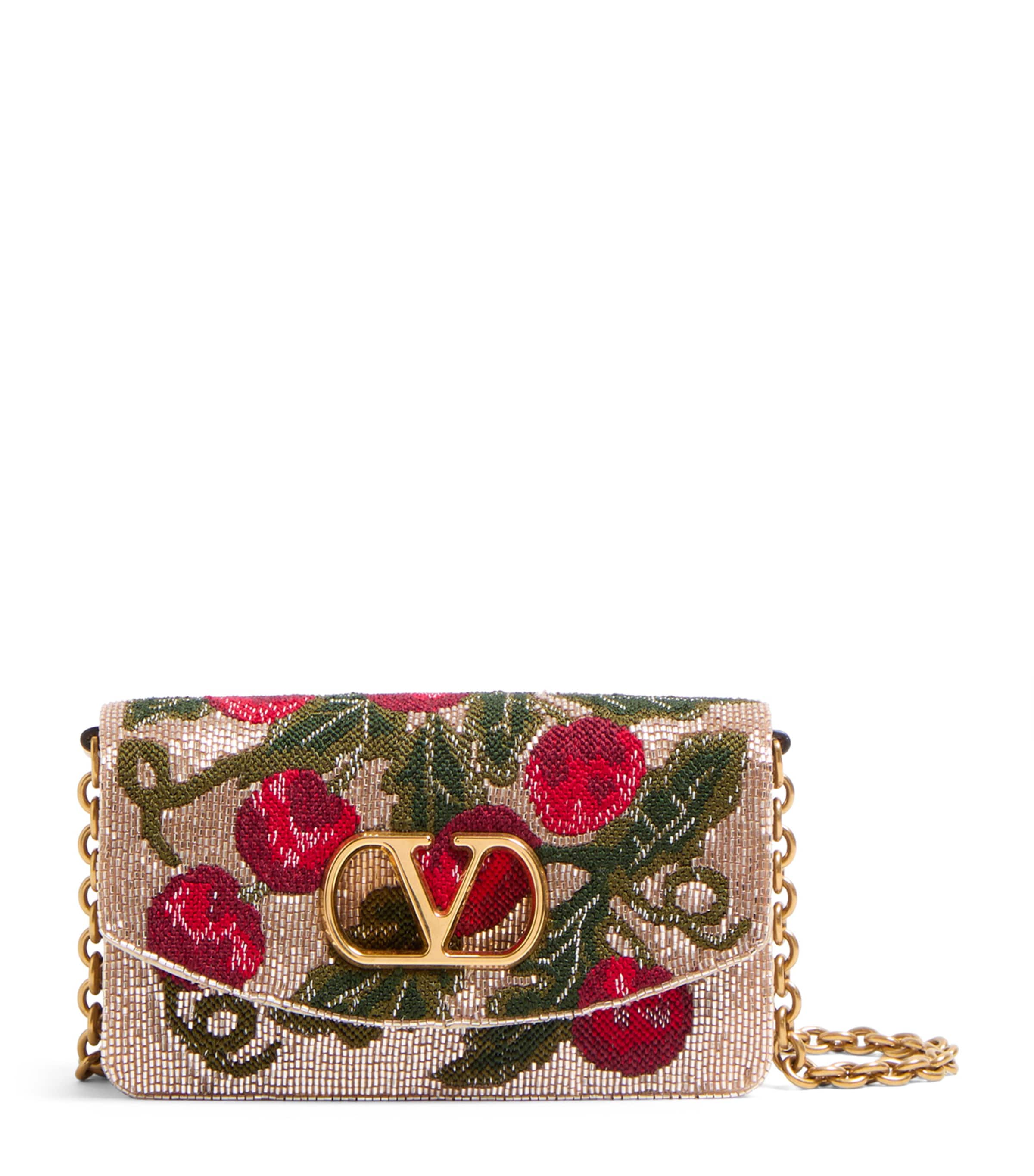 Valentino Garavani Vain Embroidered Shoulder Clutch With Cherryfic Pattern In Pink