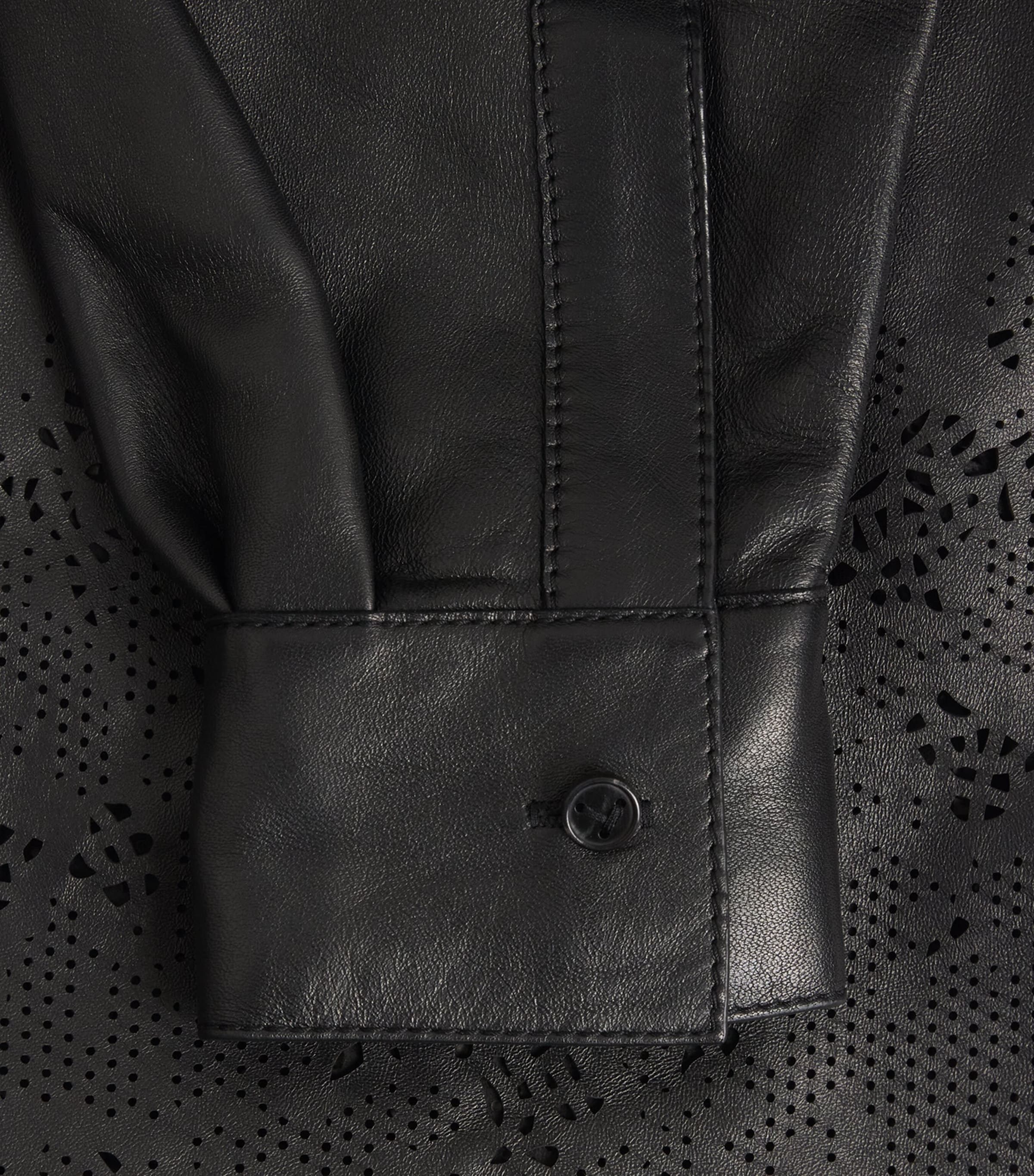 Lafayette 148 Womens Lambskin Laser-Cut Shirt Black Image 6