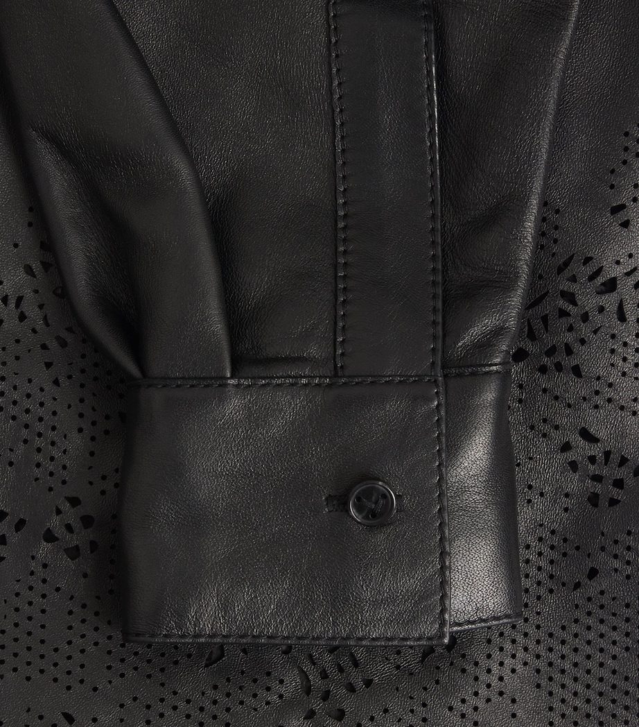 Lafayette 148 Womens Lambskin Laser-Cut Shirt Black Image 6