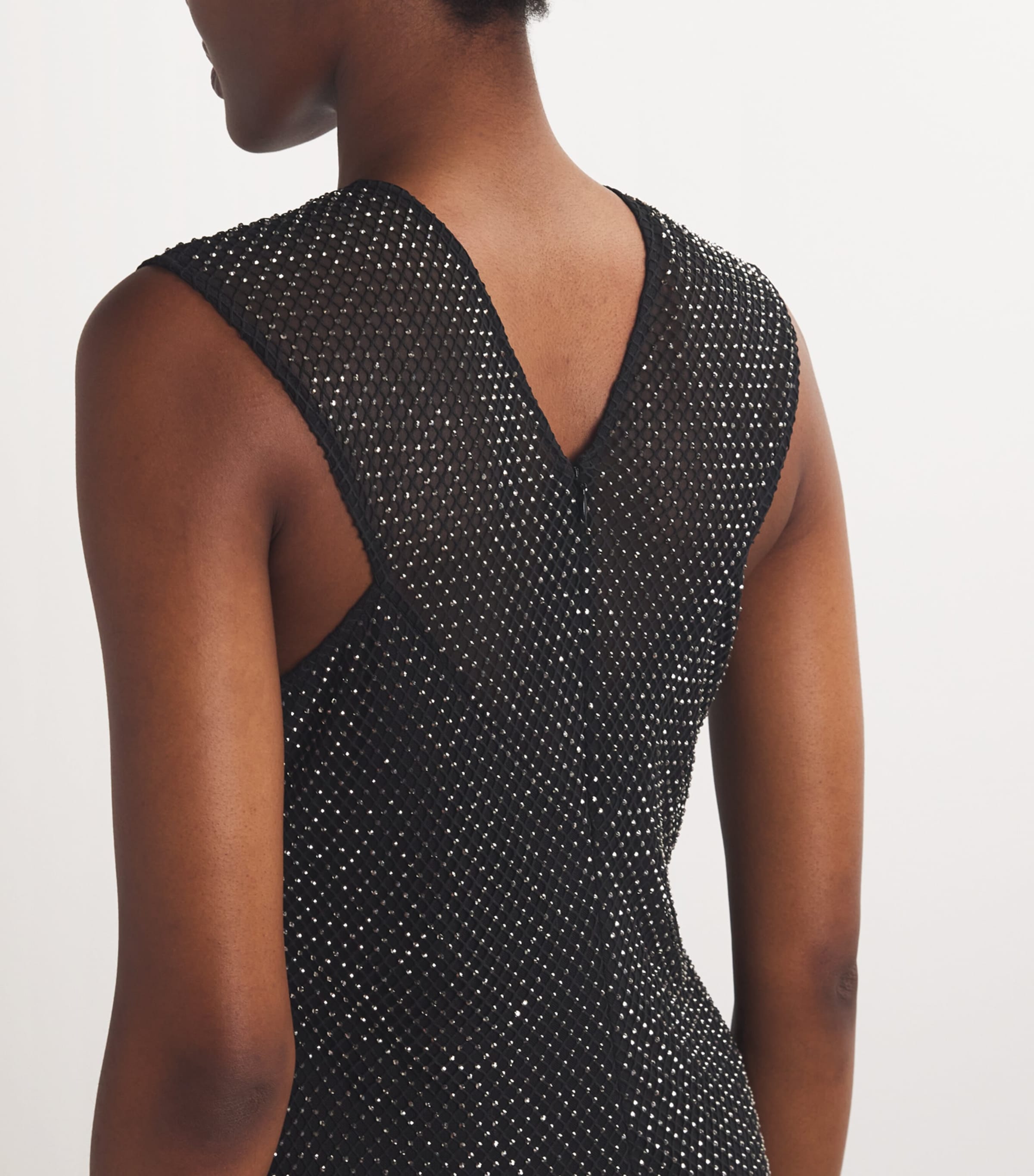 Self-Portrait Womens Fishnet Embellished Midi Dress Black Image 4