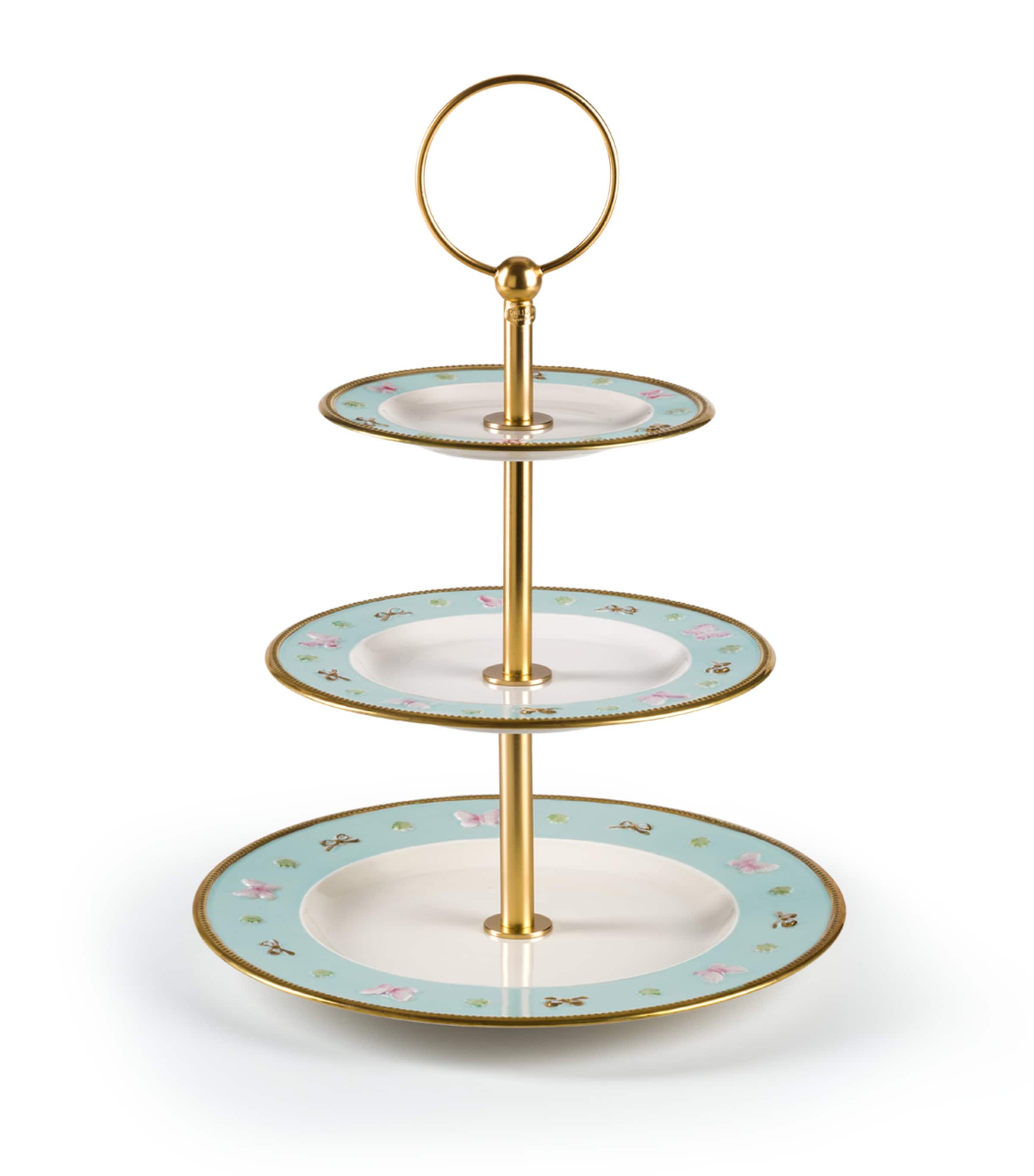 Villari Porcelain Butterflythree-tier Cake Stand In Blue