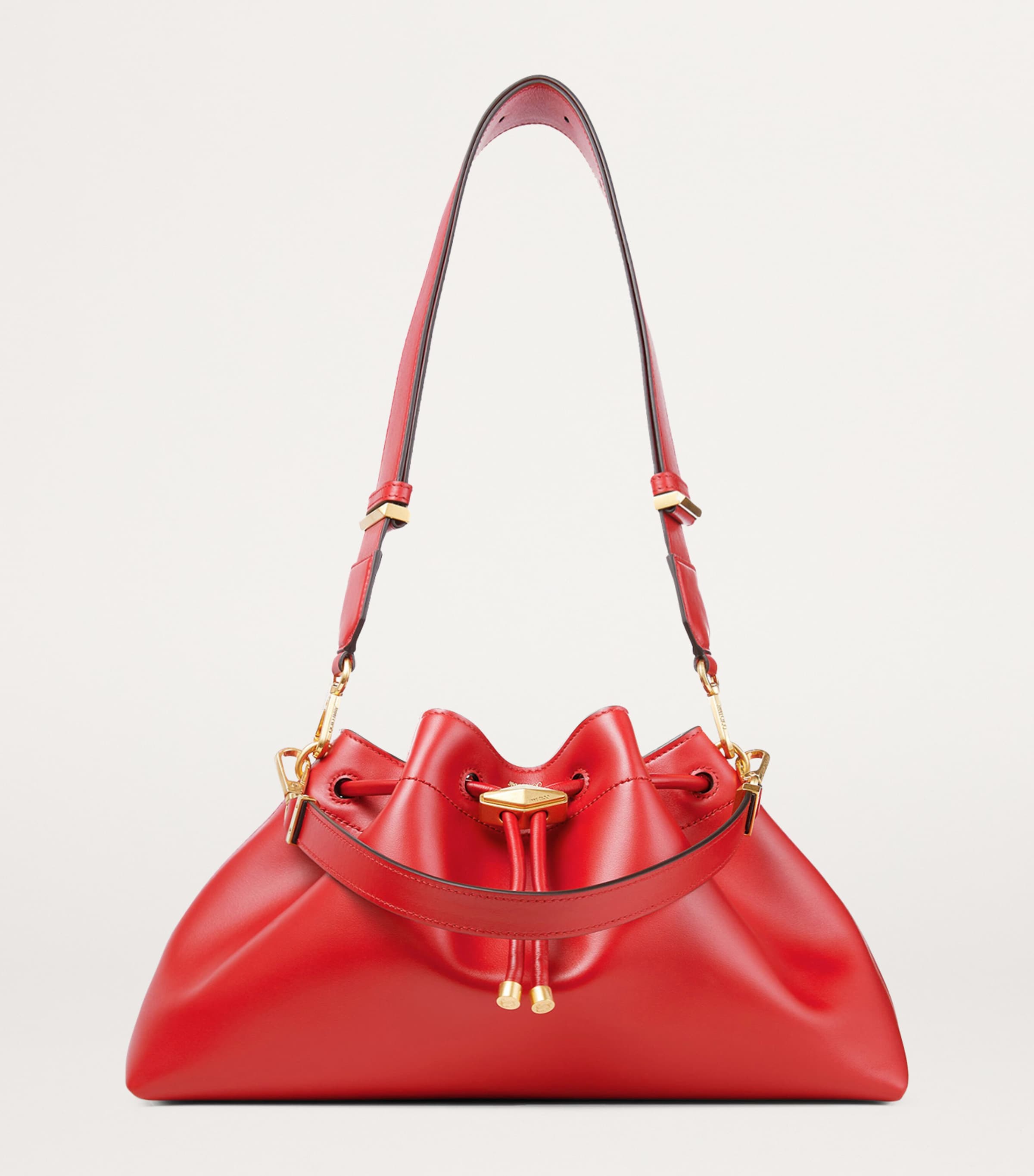 Medium Leather Cinch Bucket Bag RUBY RED/GOLD Image 5