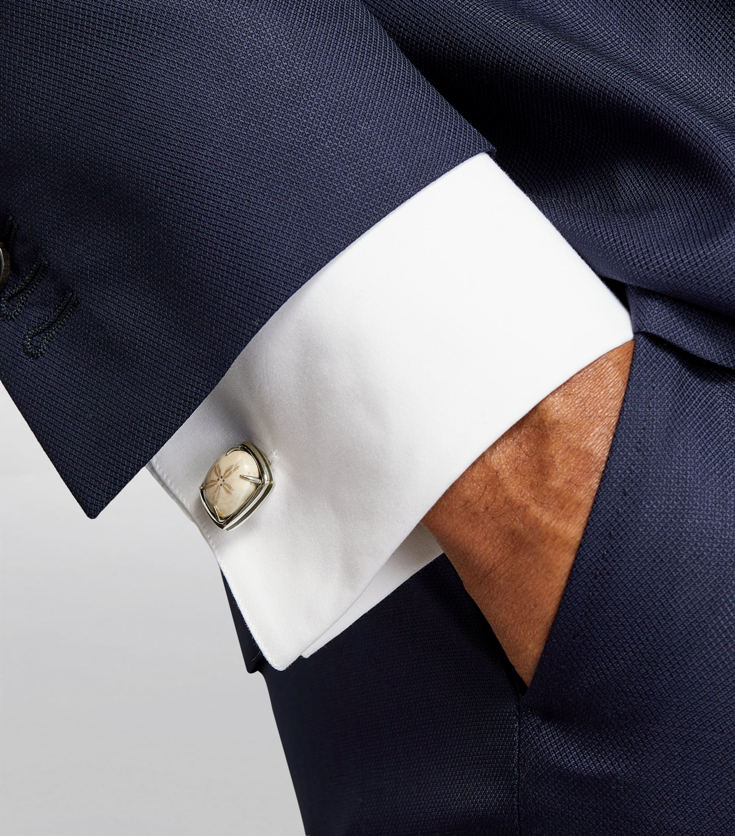 Tateossian Rhodium-Plated Sterling Silver and Echinoid Cufflinks Silver Image 2