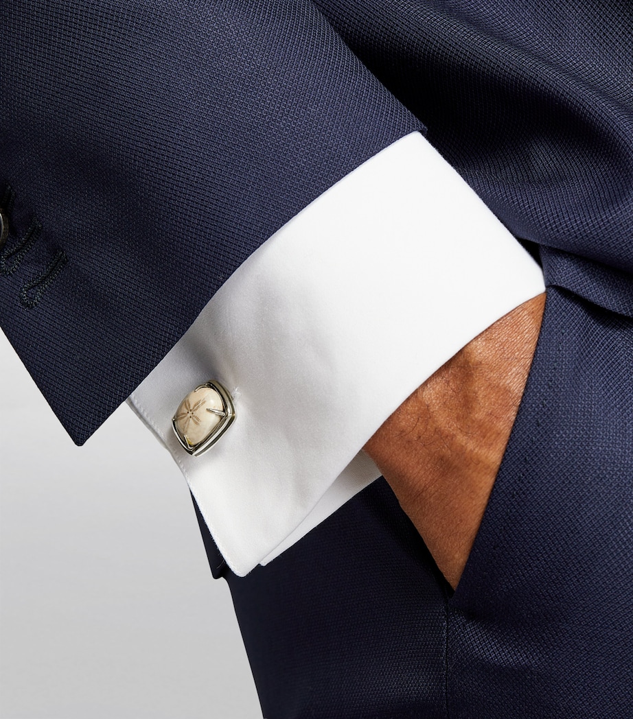 Rhodium-Plated Sterling Silver and Echinoid Cufflinks SILVER Image 2