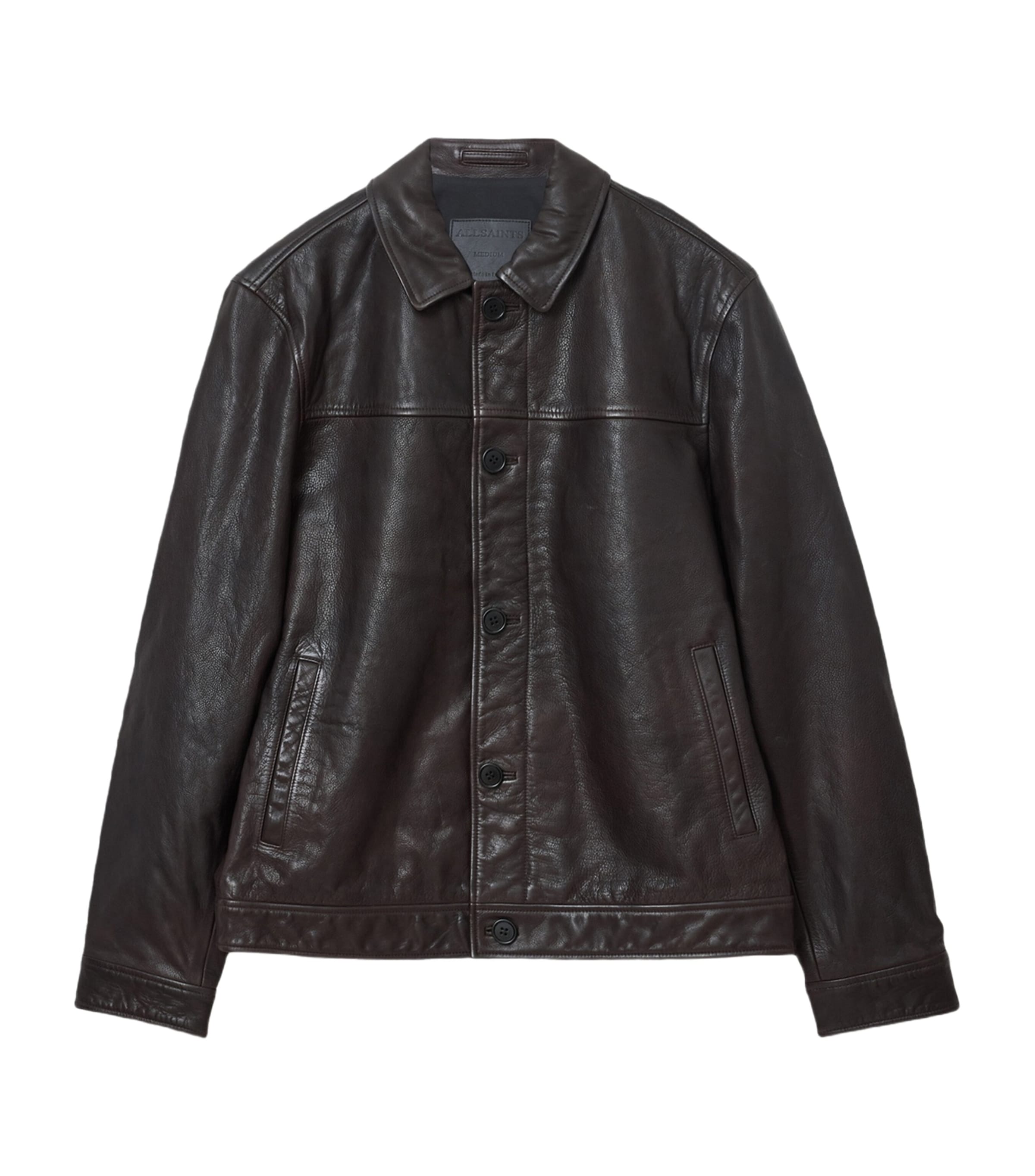 Allsaints Leather Nates Jacket In Brown