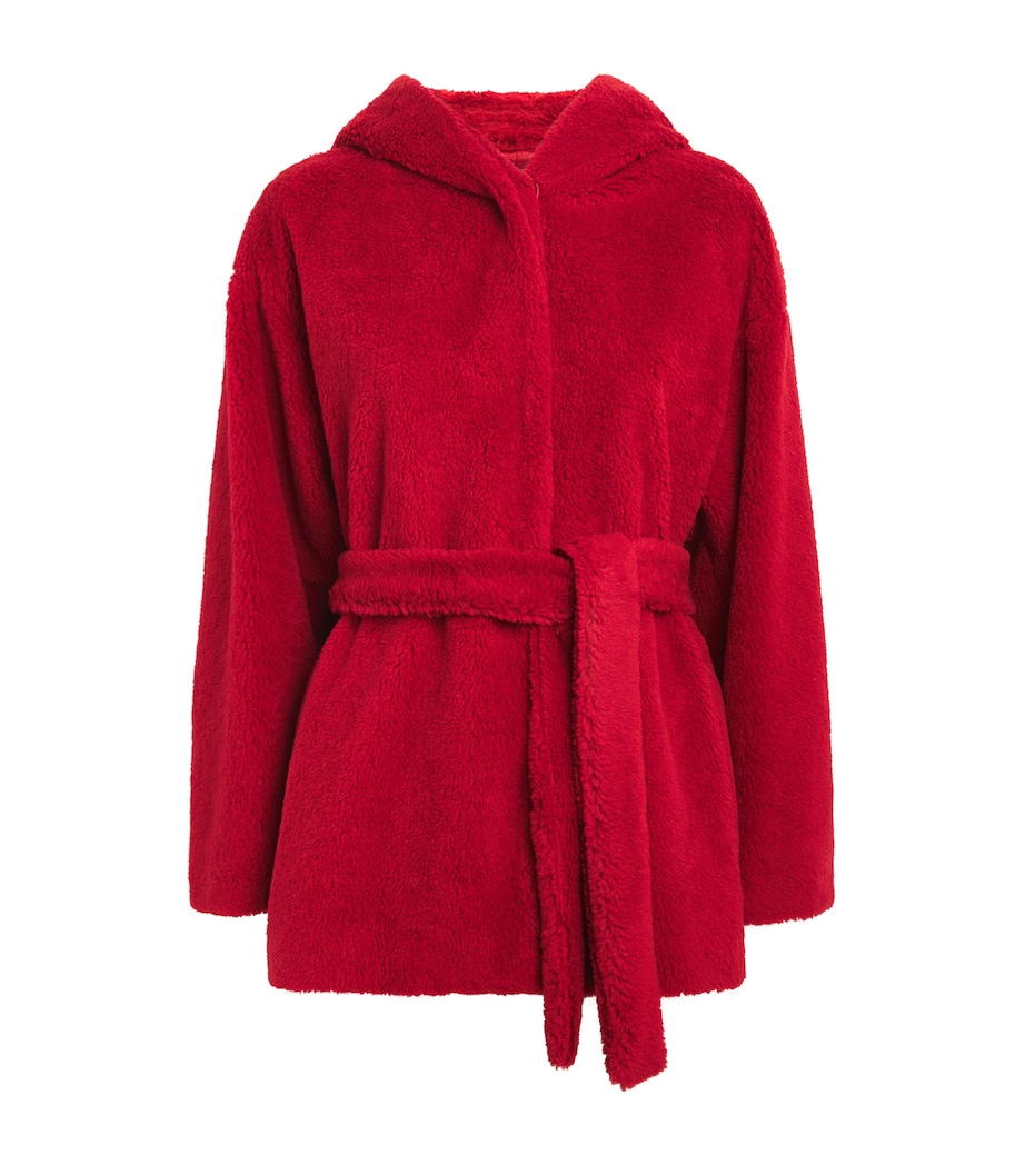 Wool Fluffy Robe Coat RED Image 1