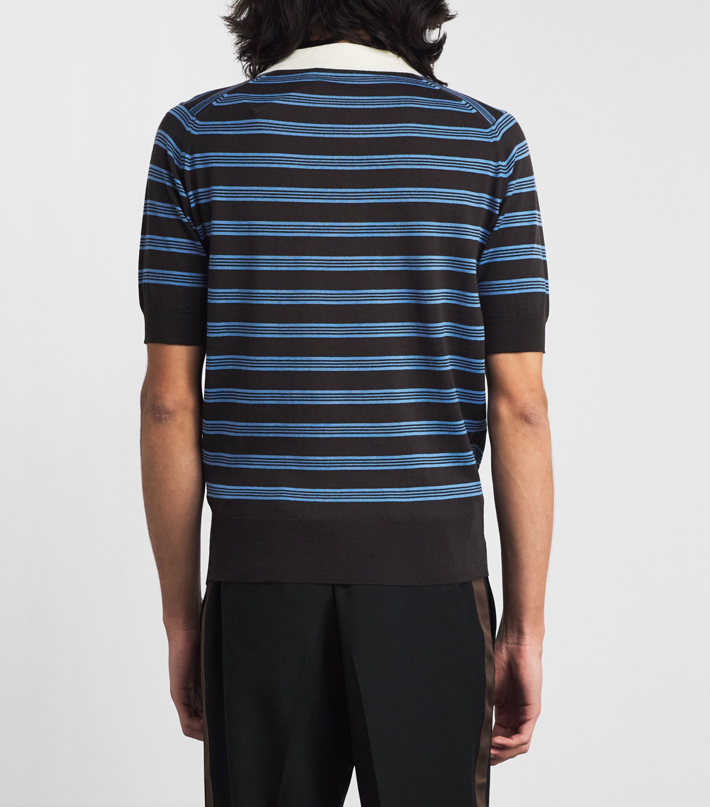 Wales Bonner Mens x John Smedley Merino Polo Sweater Brown/blue/ivory Image 5