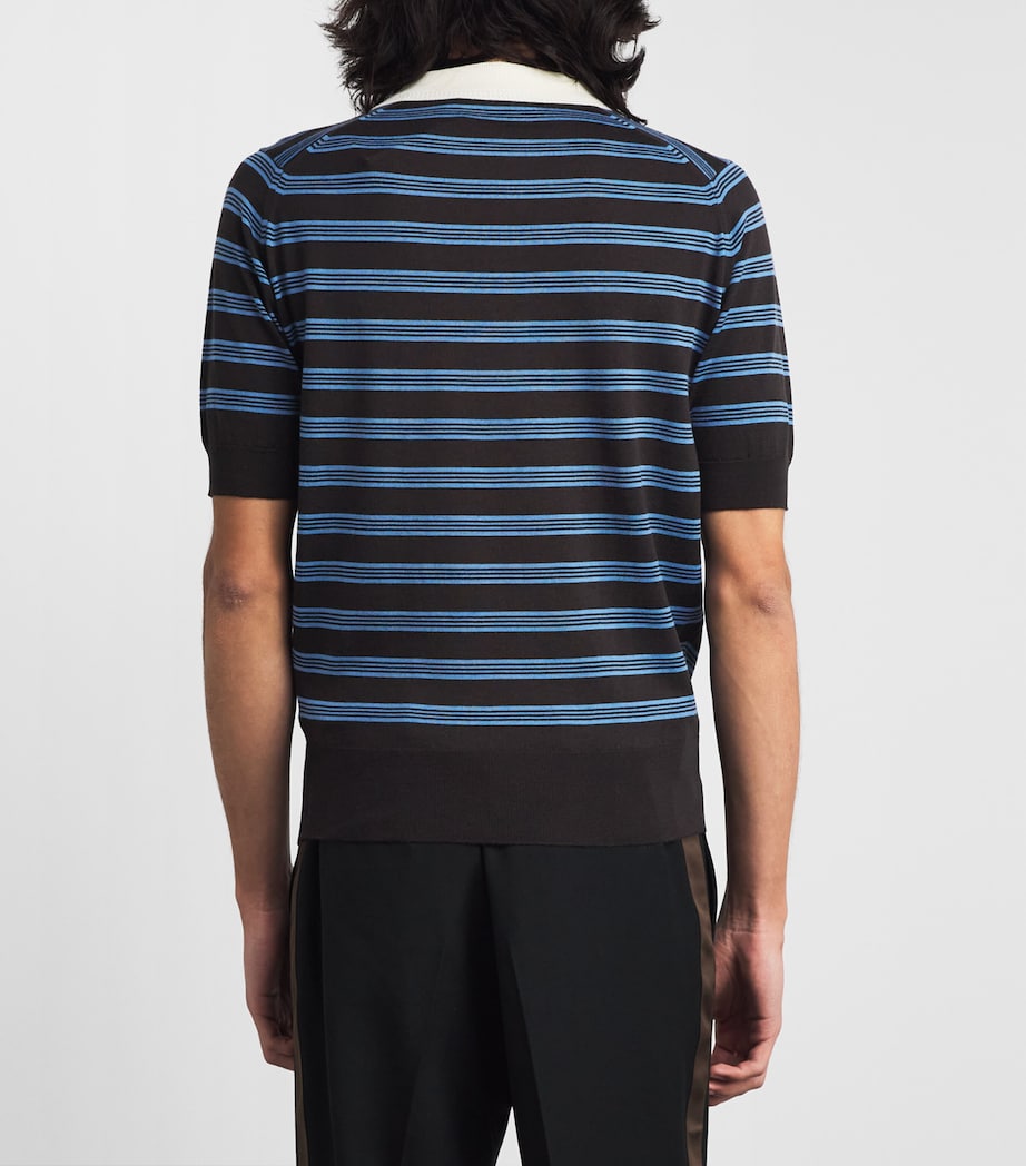 Wales Bonner Mens x John Smedley Merino Polo Sweater Brown/blue/ivory Image 5