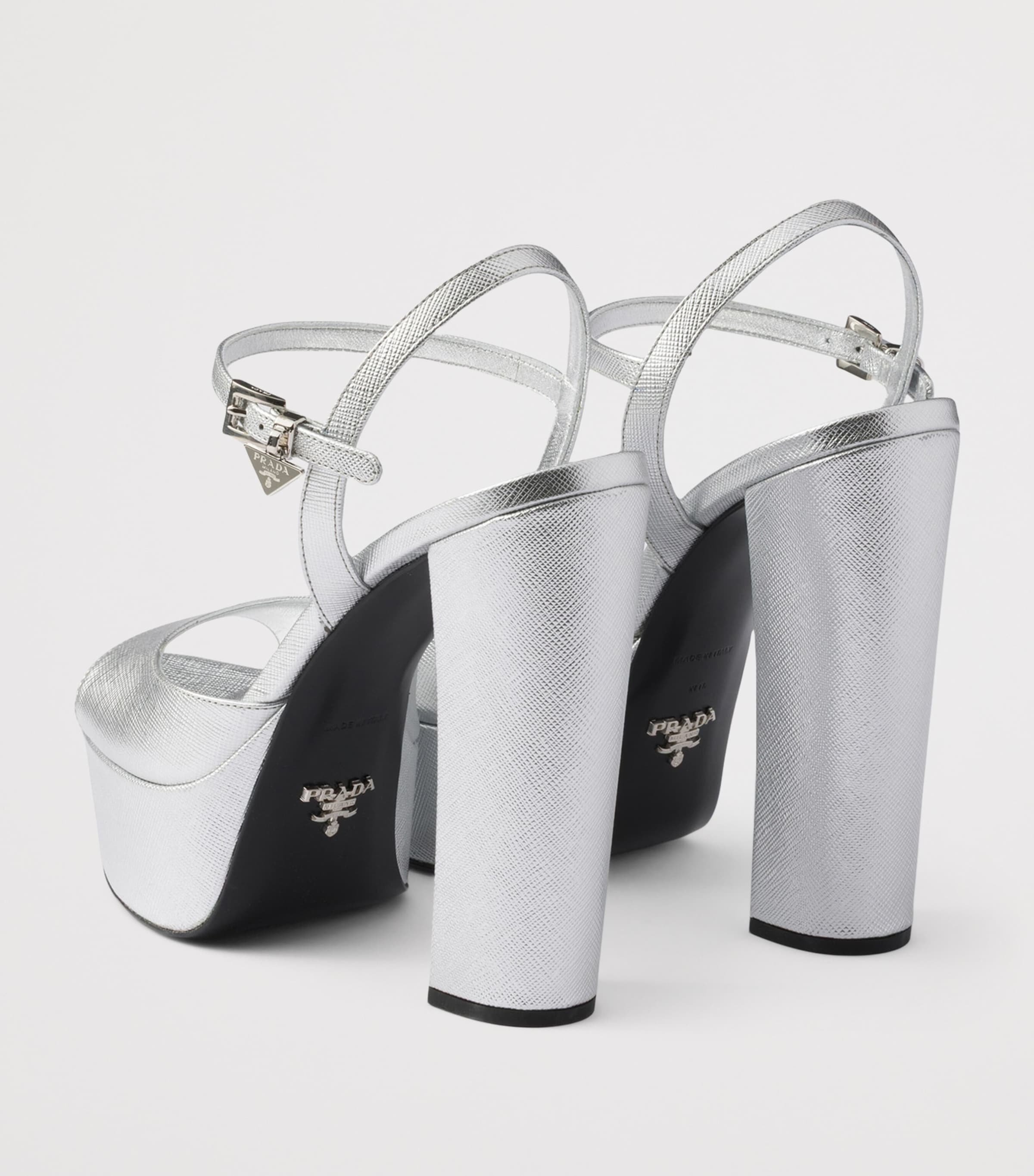 Prada Patent Saffiano Leather Platform Sandals 115 Gold/silver Image 4