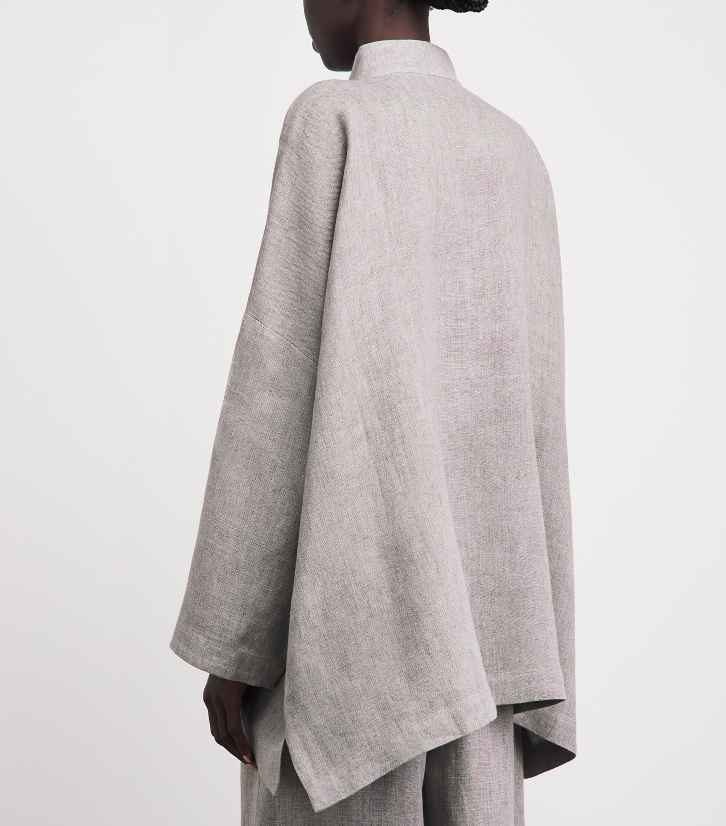 Eskandar Womens Linen Wide Longline Jacket Stone Image 5