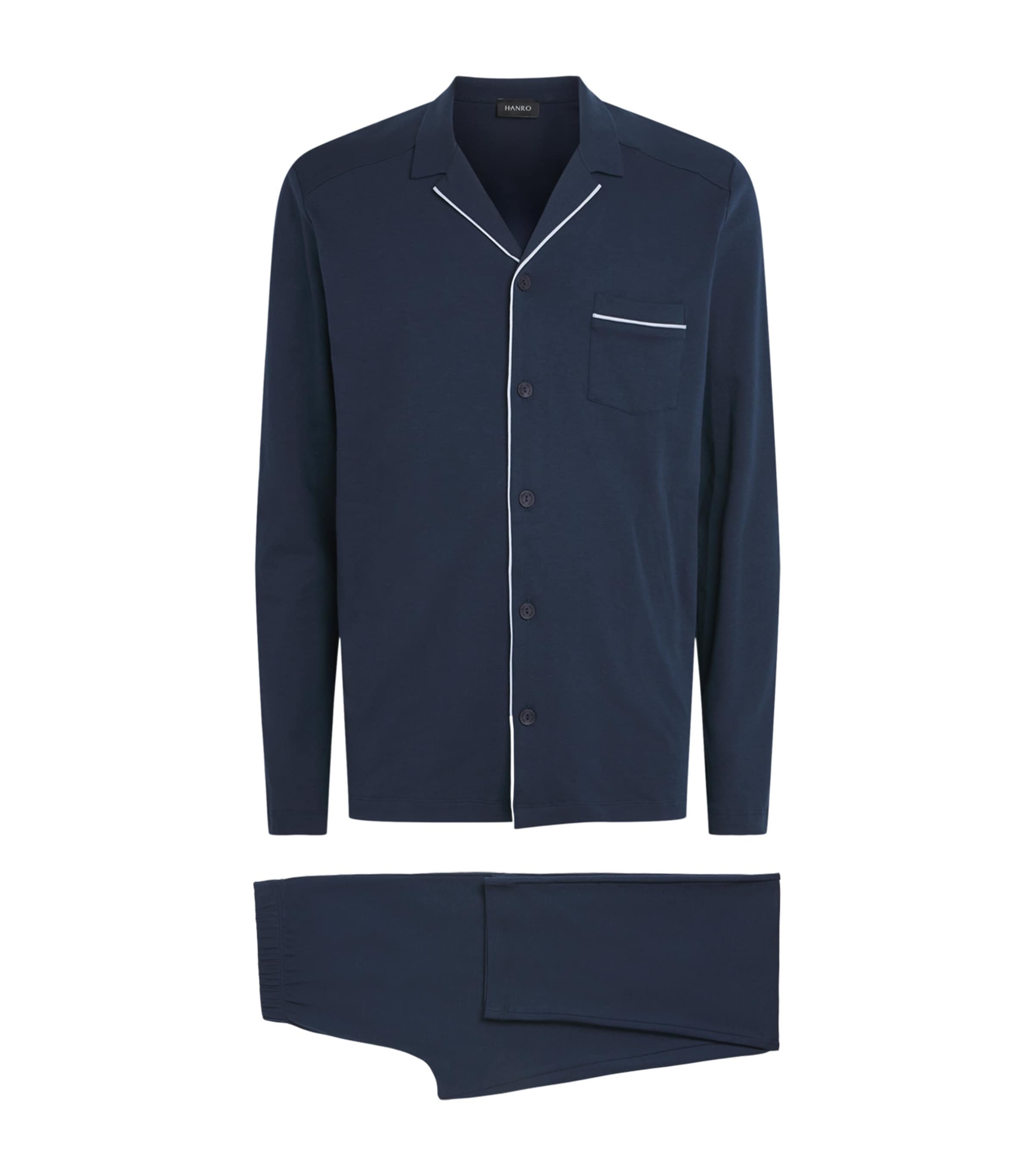 Hanro Mens Cotton Day & Night Pyjama Set Deep Navy Image 1