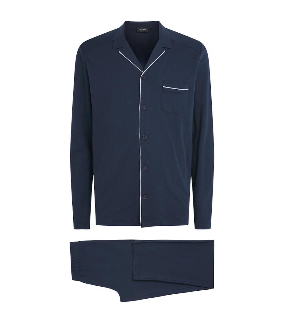 Hanro Mens Cotton Day & Night Pyjama Set Deep Navy Image 1