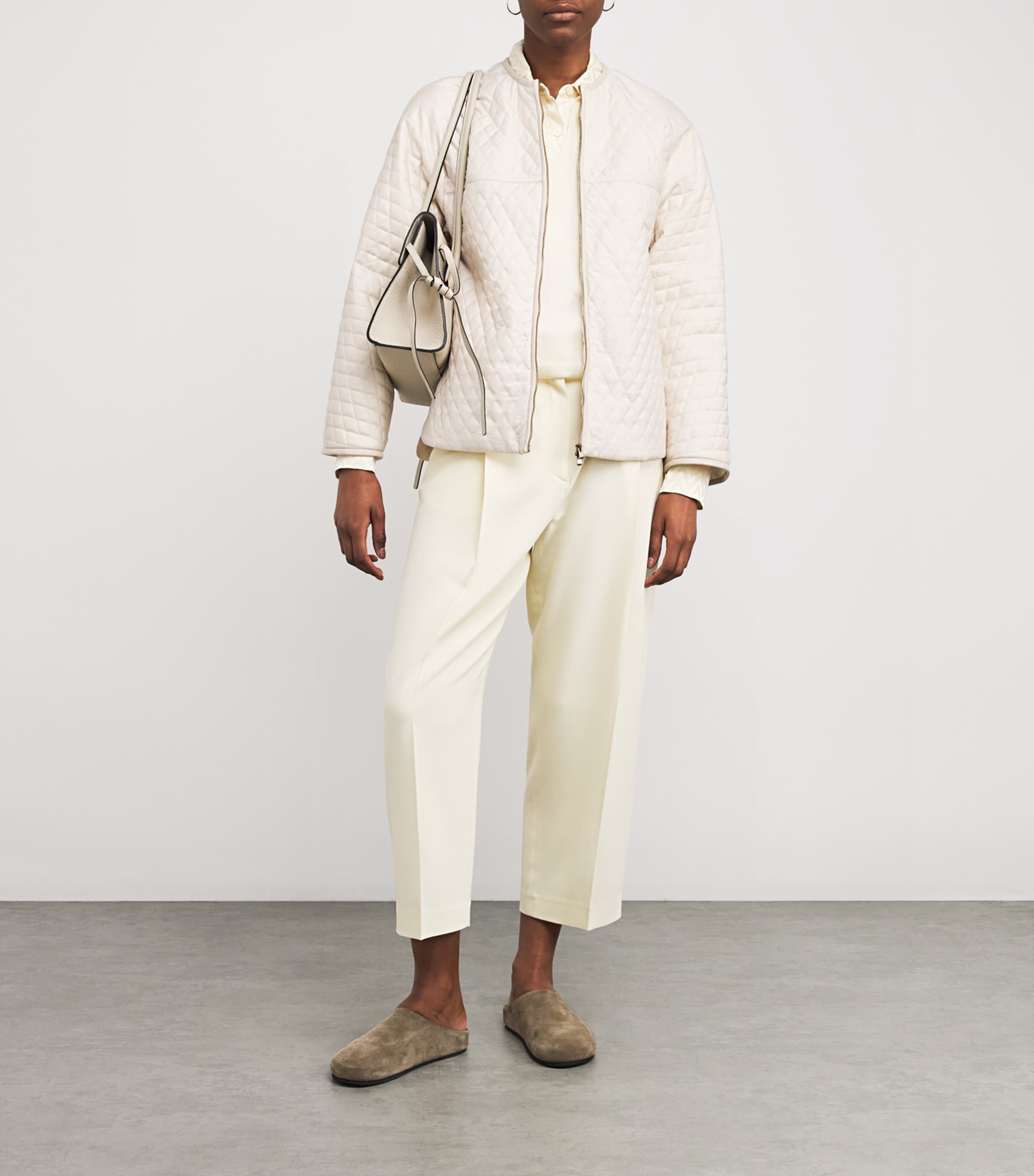 Agnona Womens Silk-Blend Quilted Jacket Oyster Image 2