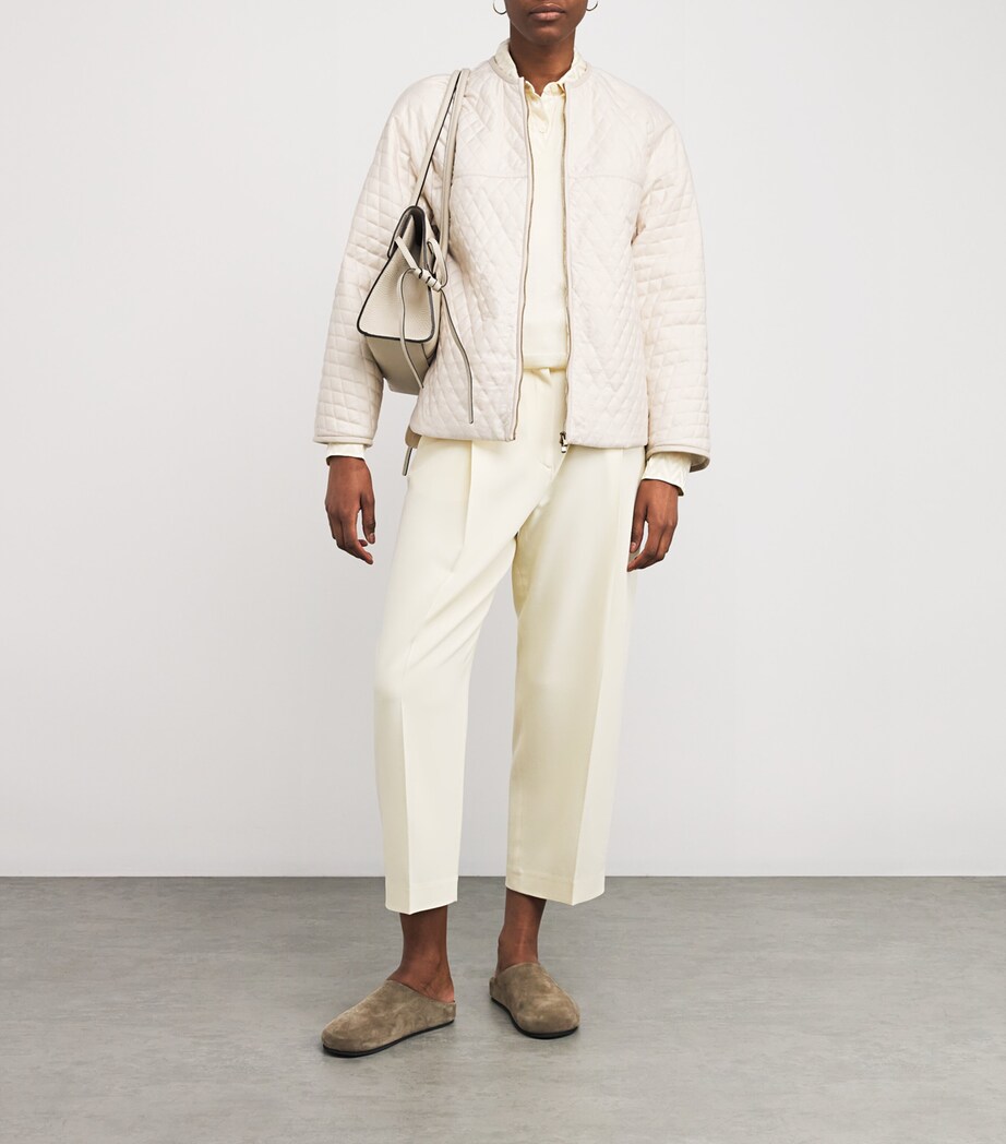 Agnona Womens Silk-Blend Quilted Jacket Oyster Image 2