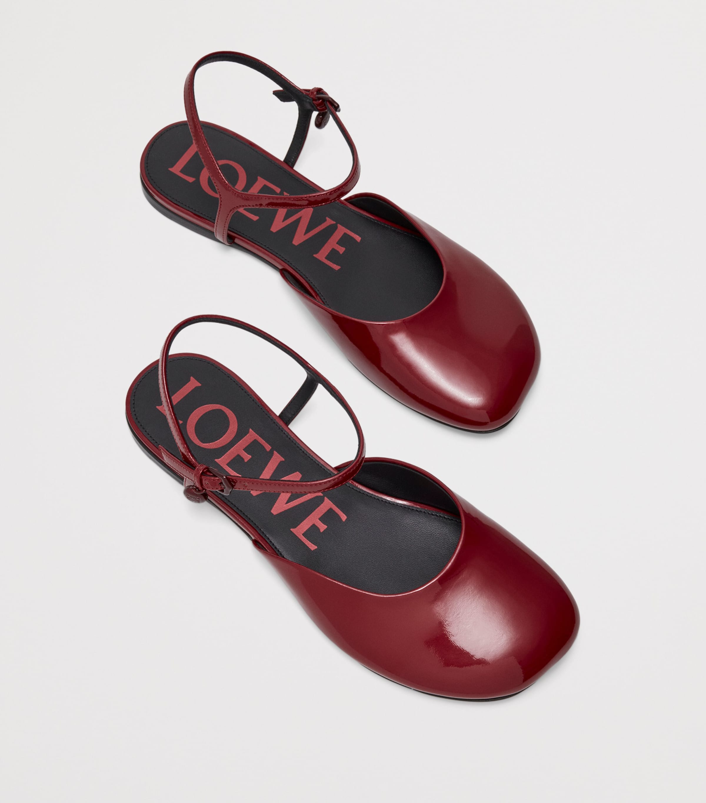 Leather Ankle-Strap Toy Ballet Flats DARK RED Image 4