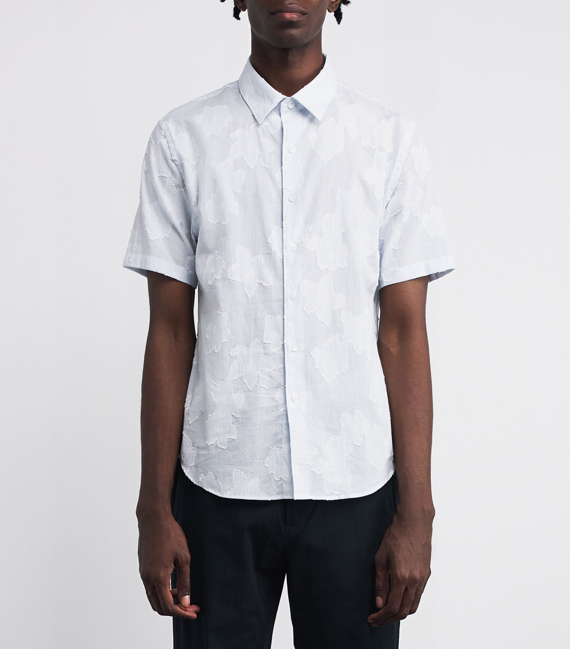 Cotton Fil Coupé Short-Sleeve Shirt WHITE/RAIN-872OWC Image 3