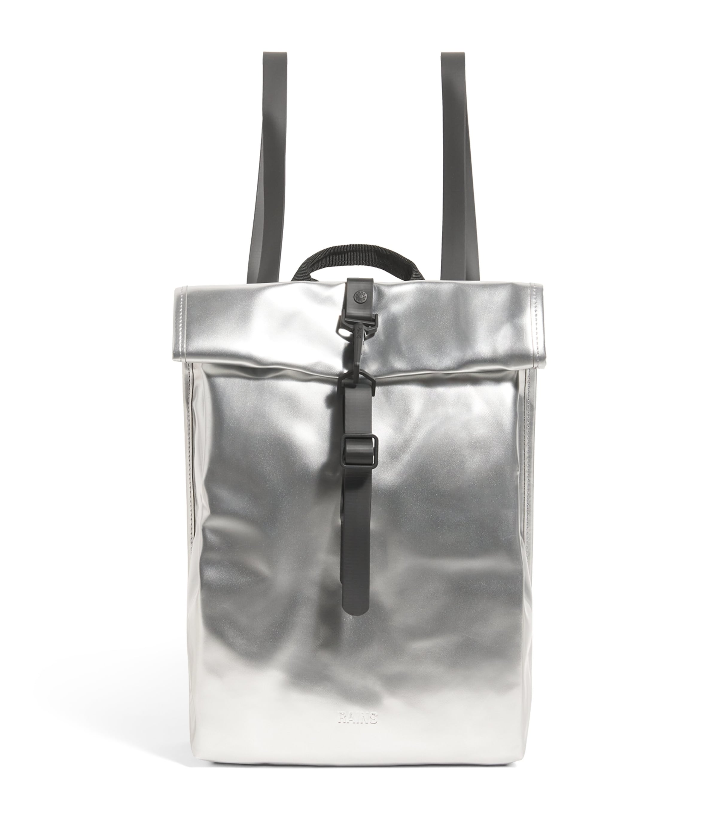 Rains Mini Waterproof Rolltop Backpack In Silver