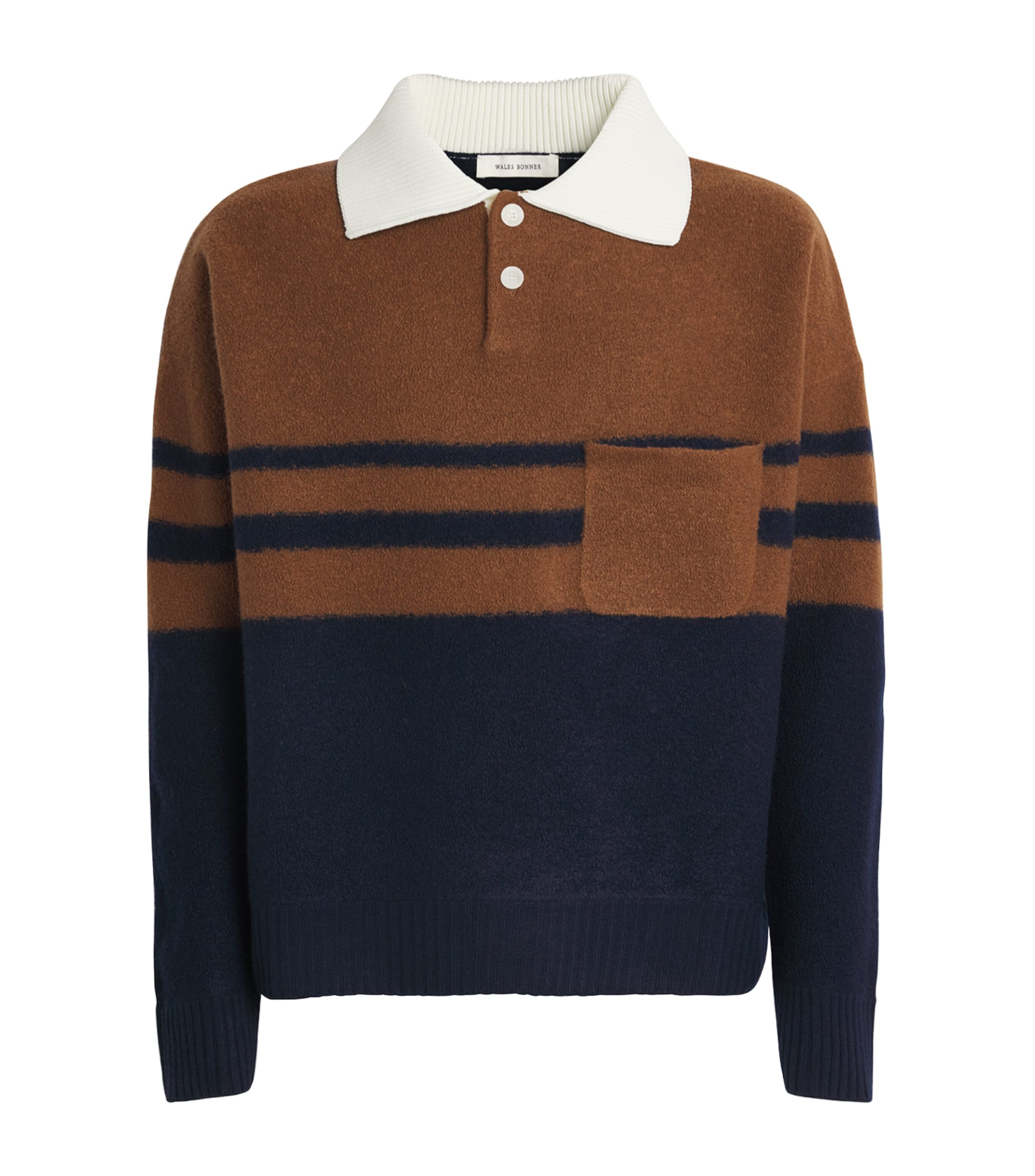 Wales Bonner Calm Striped Wool Polo Sweater In Brown