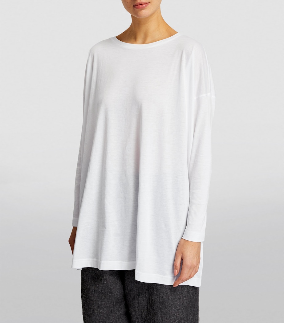 Pima Cotton A-Line Long-Sleeved Top WHITE Image 3