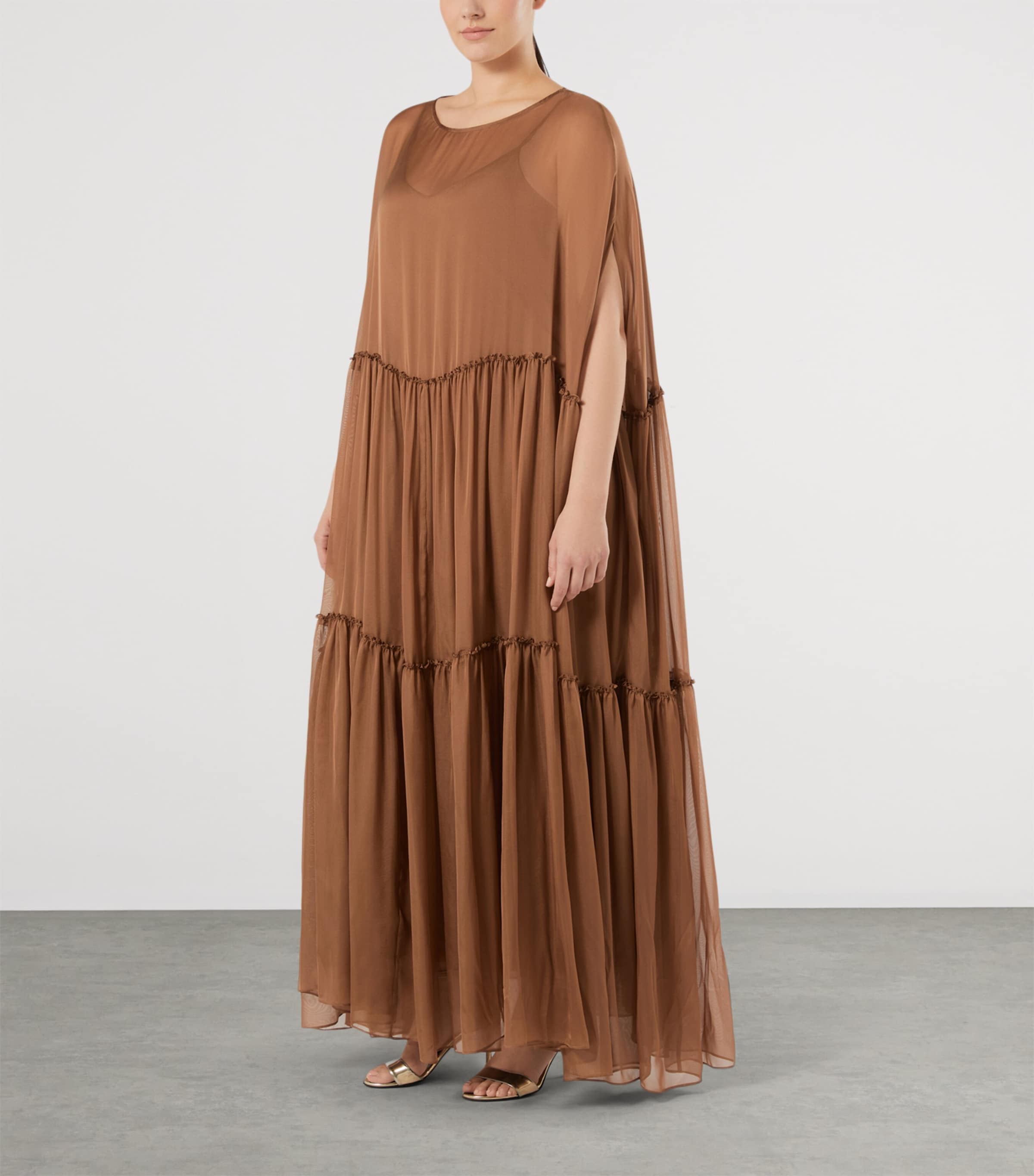 Marina Rinaldi Womens Silk Maxi Dress Hazelnut Brown Image 3