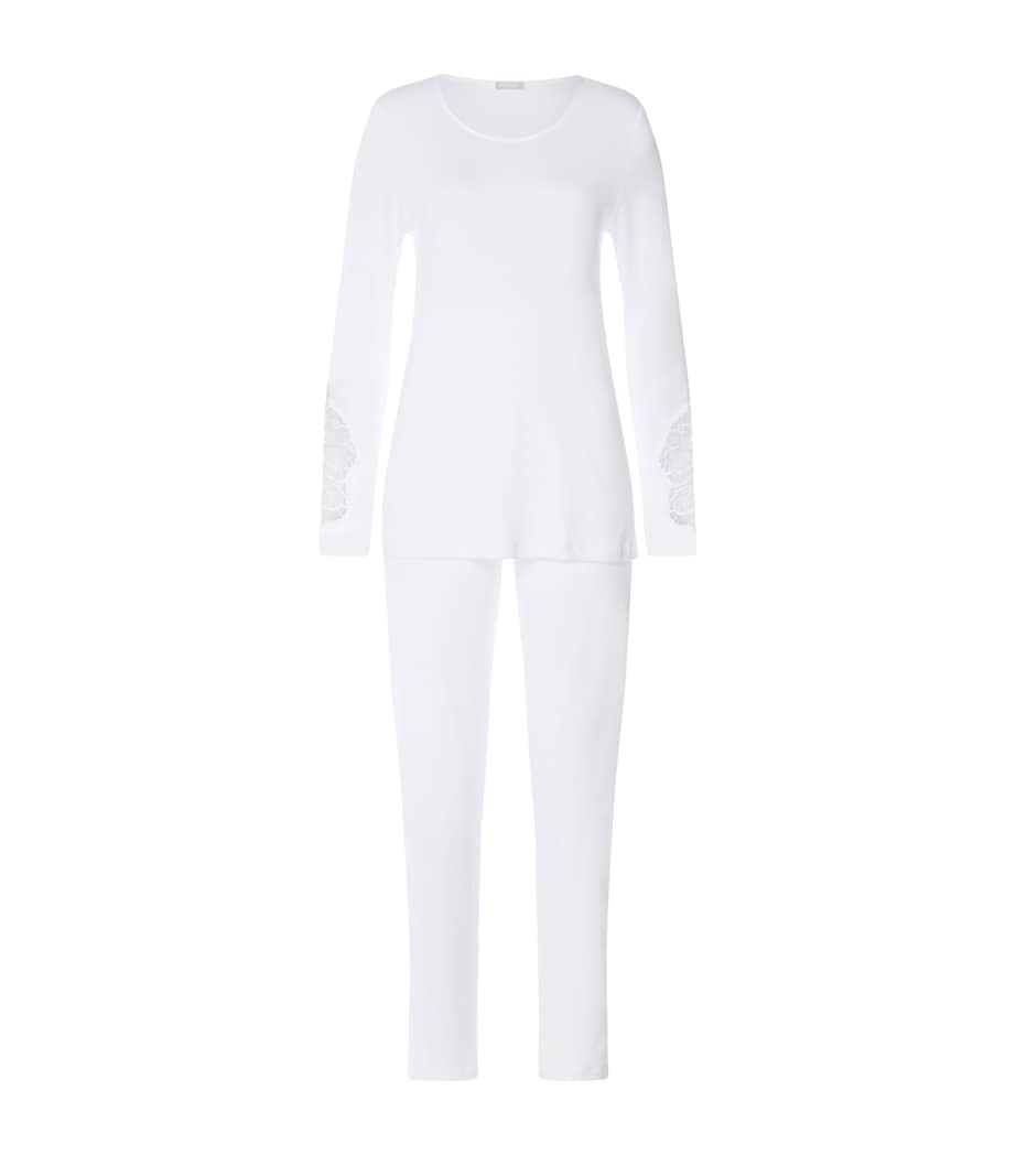 Hanro Womens Cotton Lace-Trim Belen Pyjama Set White Image 1